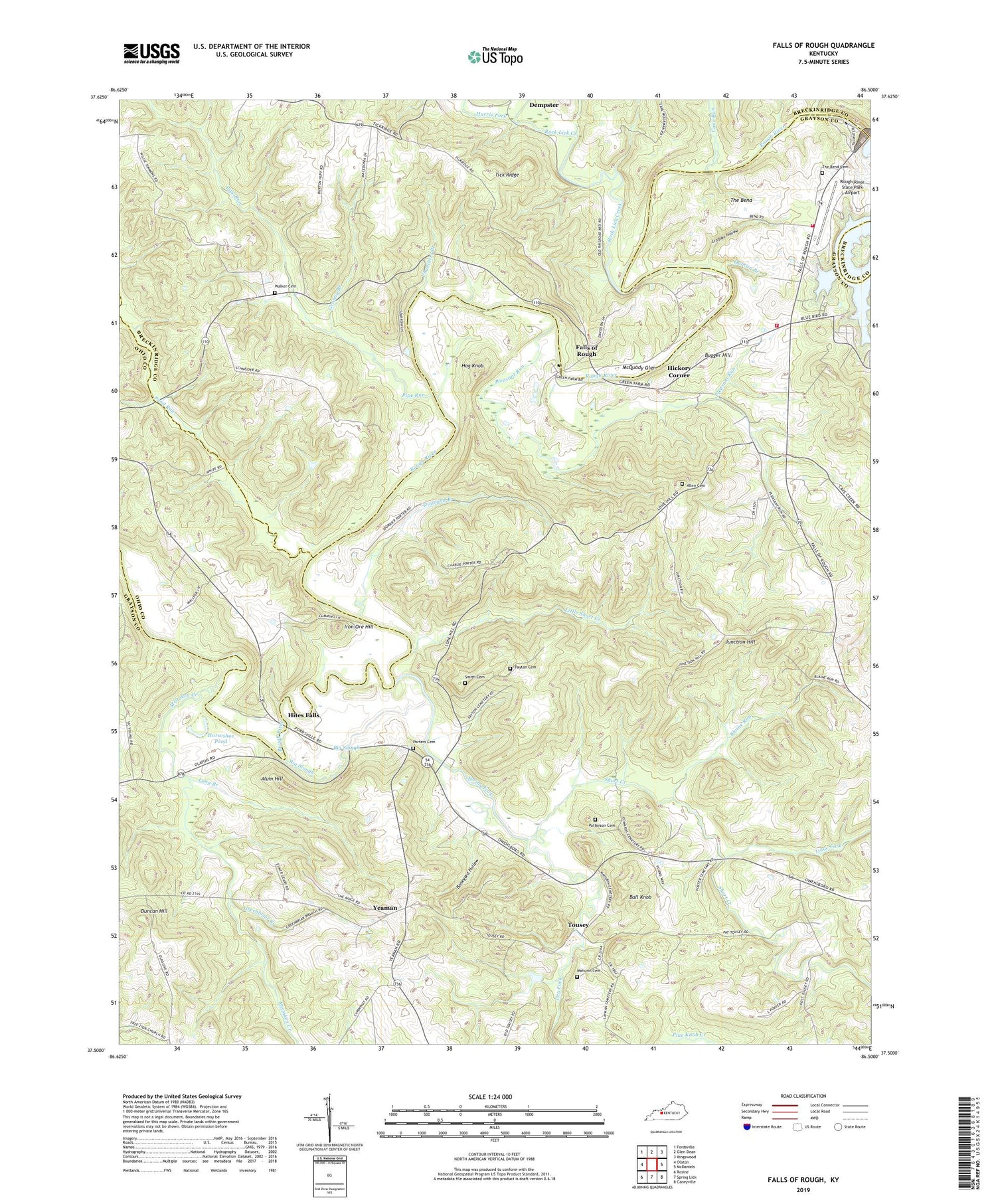 Falls of Rough Kentucky US Topo Map Image