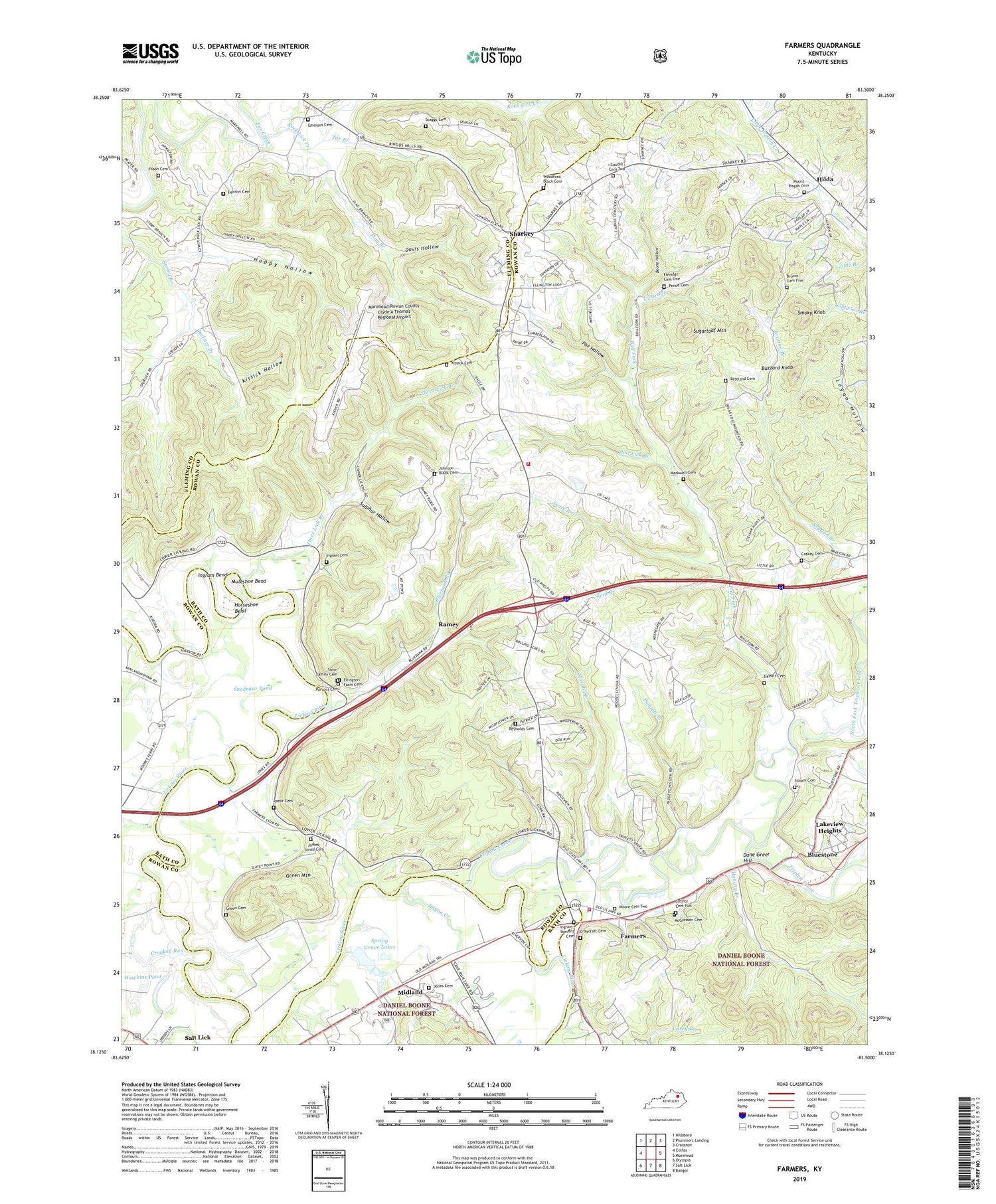 Farmers Kentucky US Topo Map Image