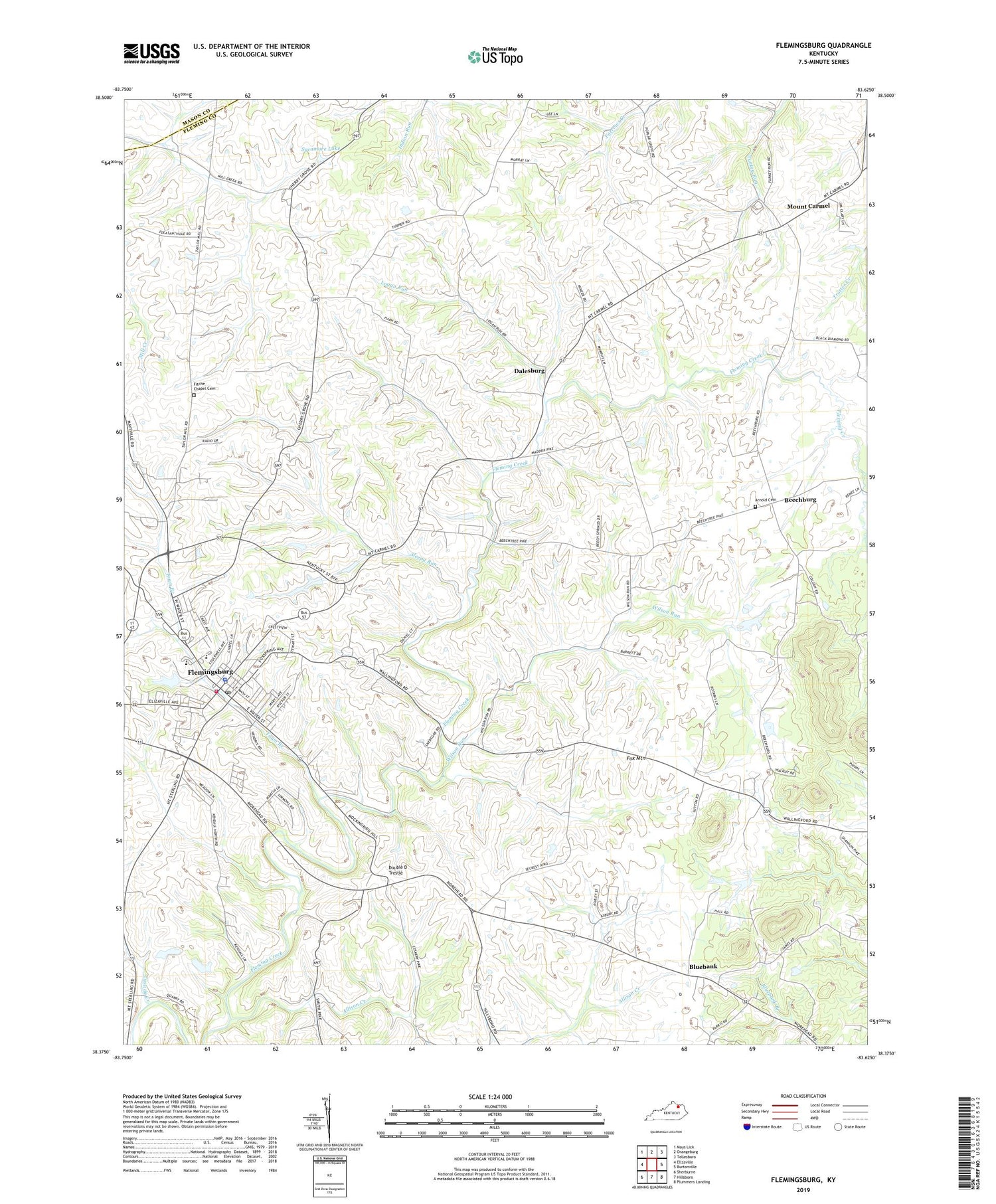 Flemingsburg Kentucky US Topo Map Image