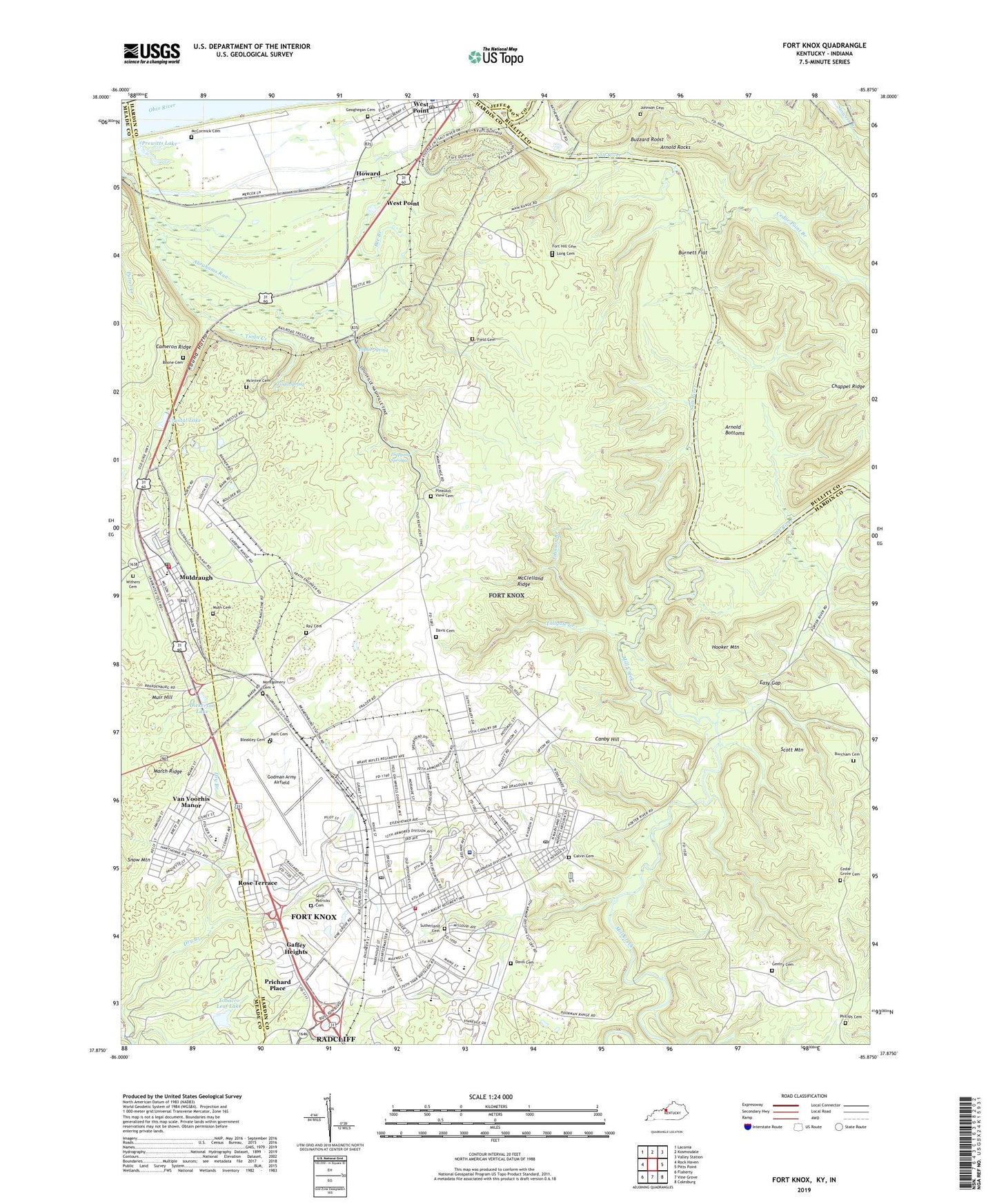 Fort Knox Kentucky US Topo Map Image