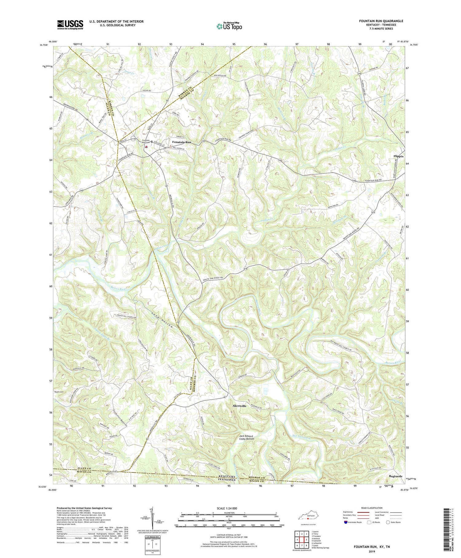 Fountain Run Kentucky US Topo Map Image