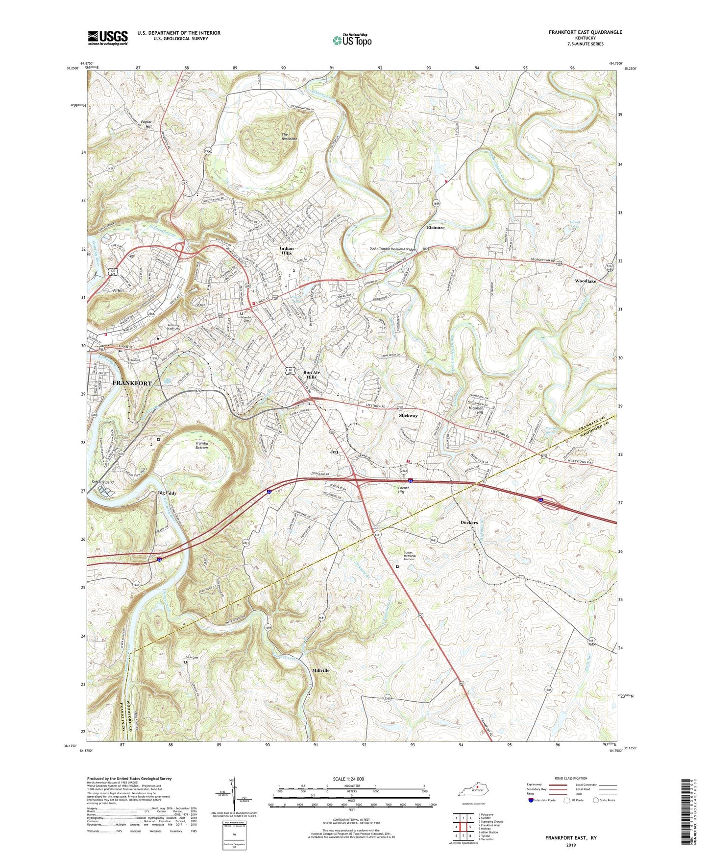 Frankfort East Kentucky US Topo Map Image