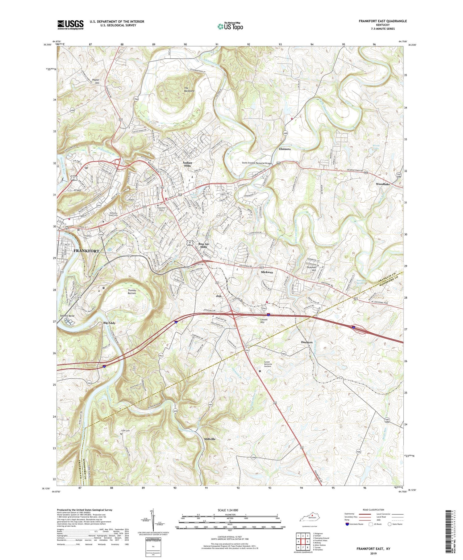 Frankfort East Kentucky US Topo Map Image