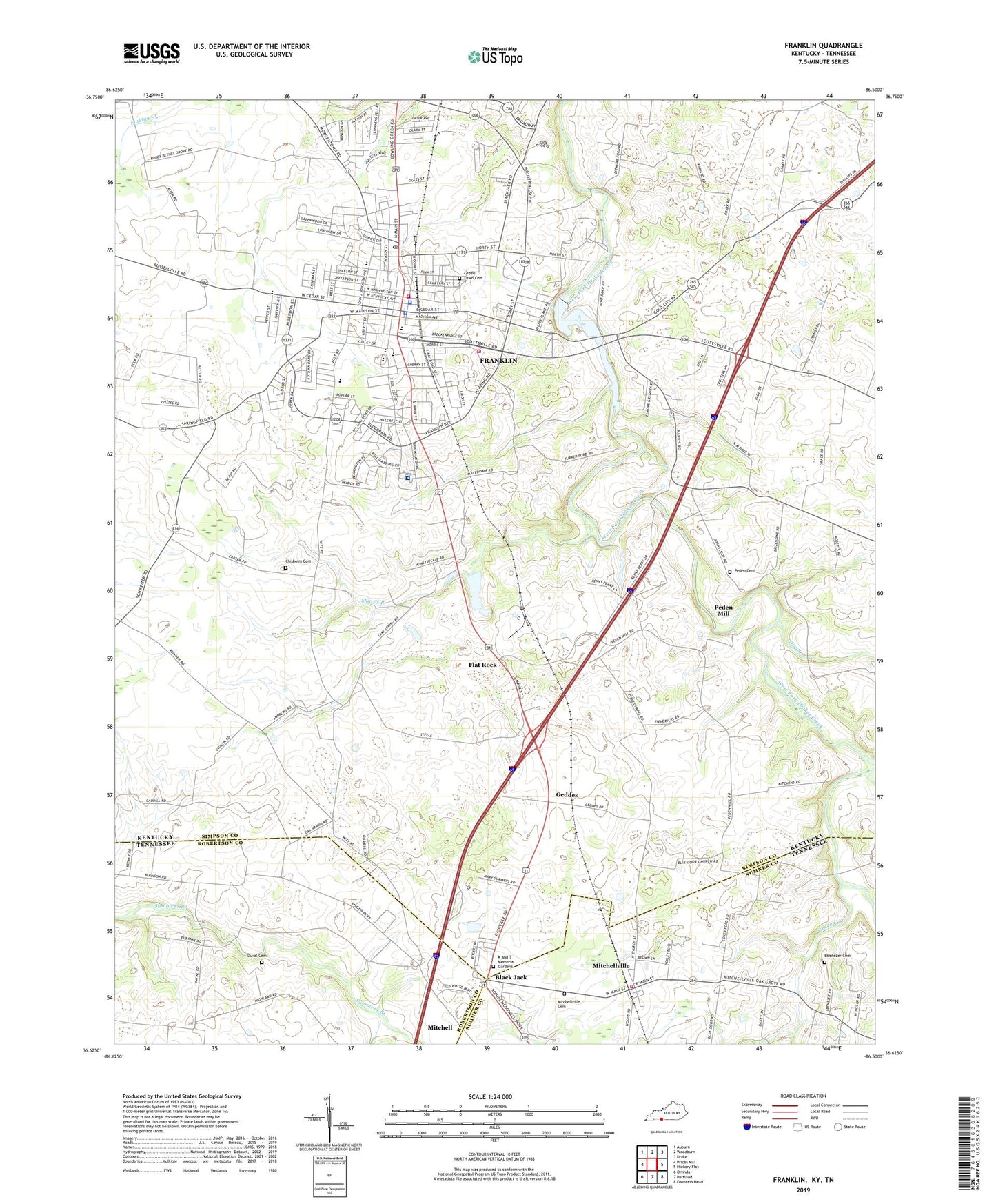 Franklin Kentucky US Topo Map Image