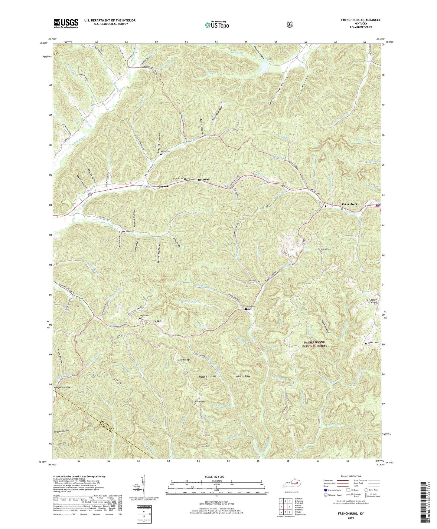 Frenchburg Kentucky US Topo Map Image