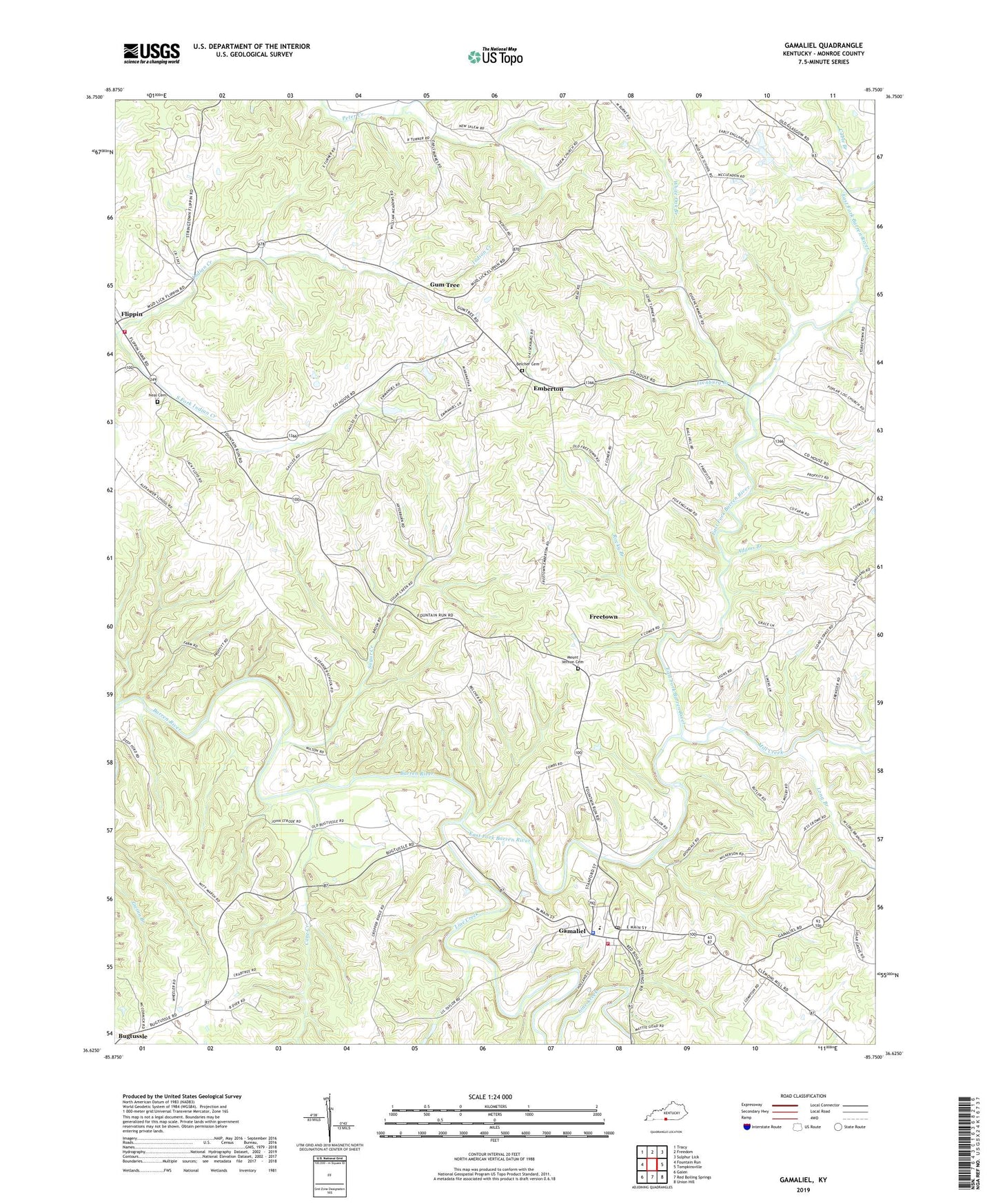 Gamaliel Kentucky US Topo Map Image
