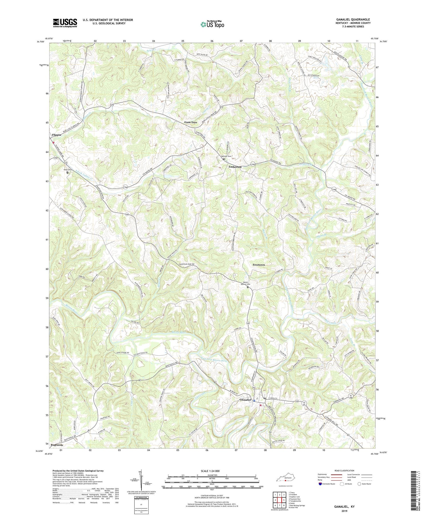 Gamaliel Kentucky US Topo Map Image