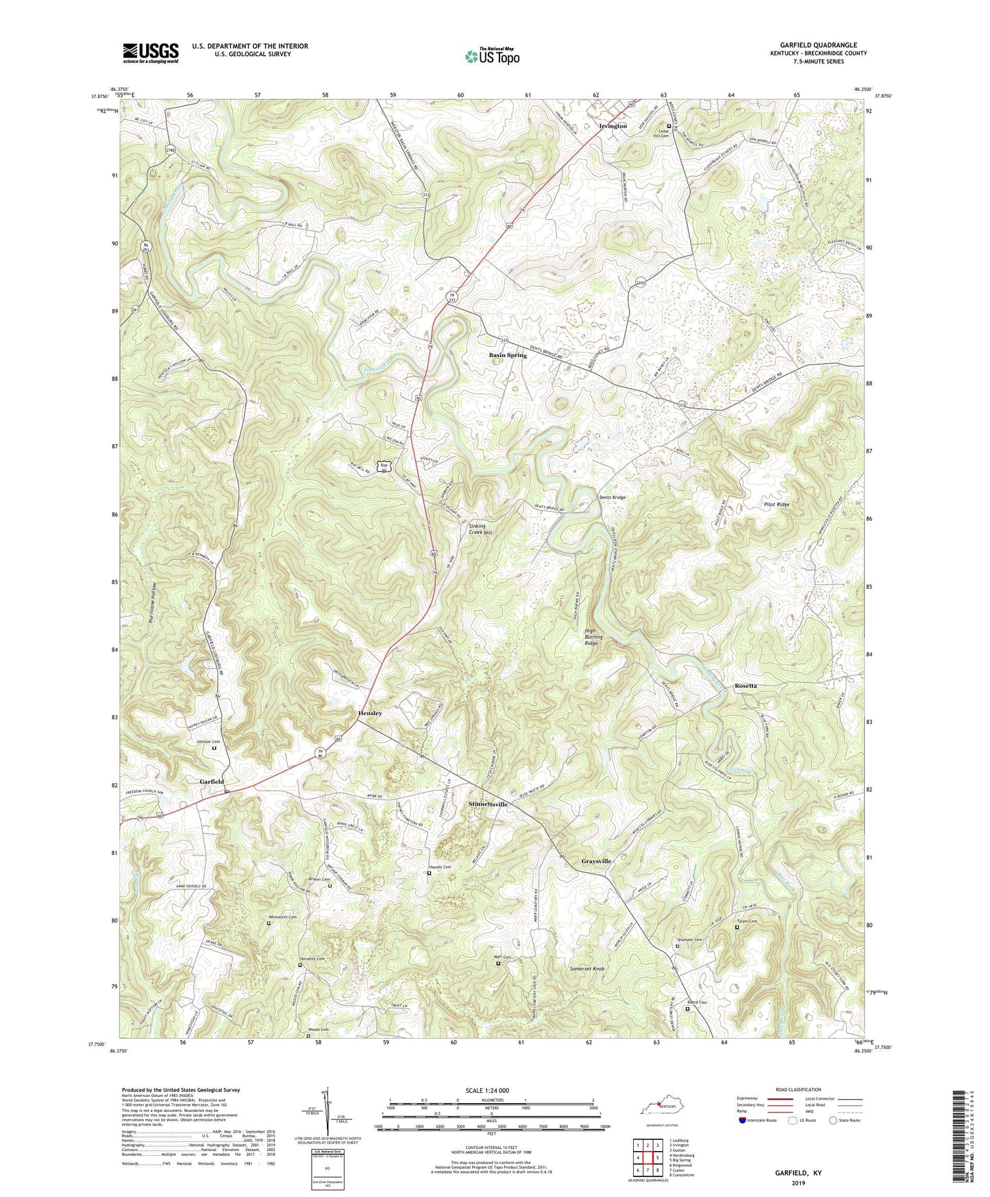 Garfield Kentucky US Topo Map Image