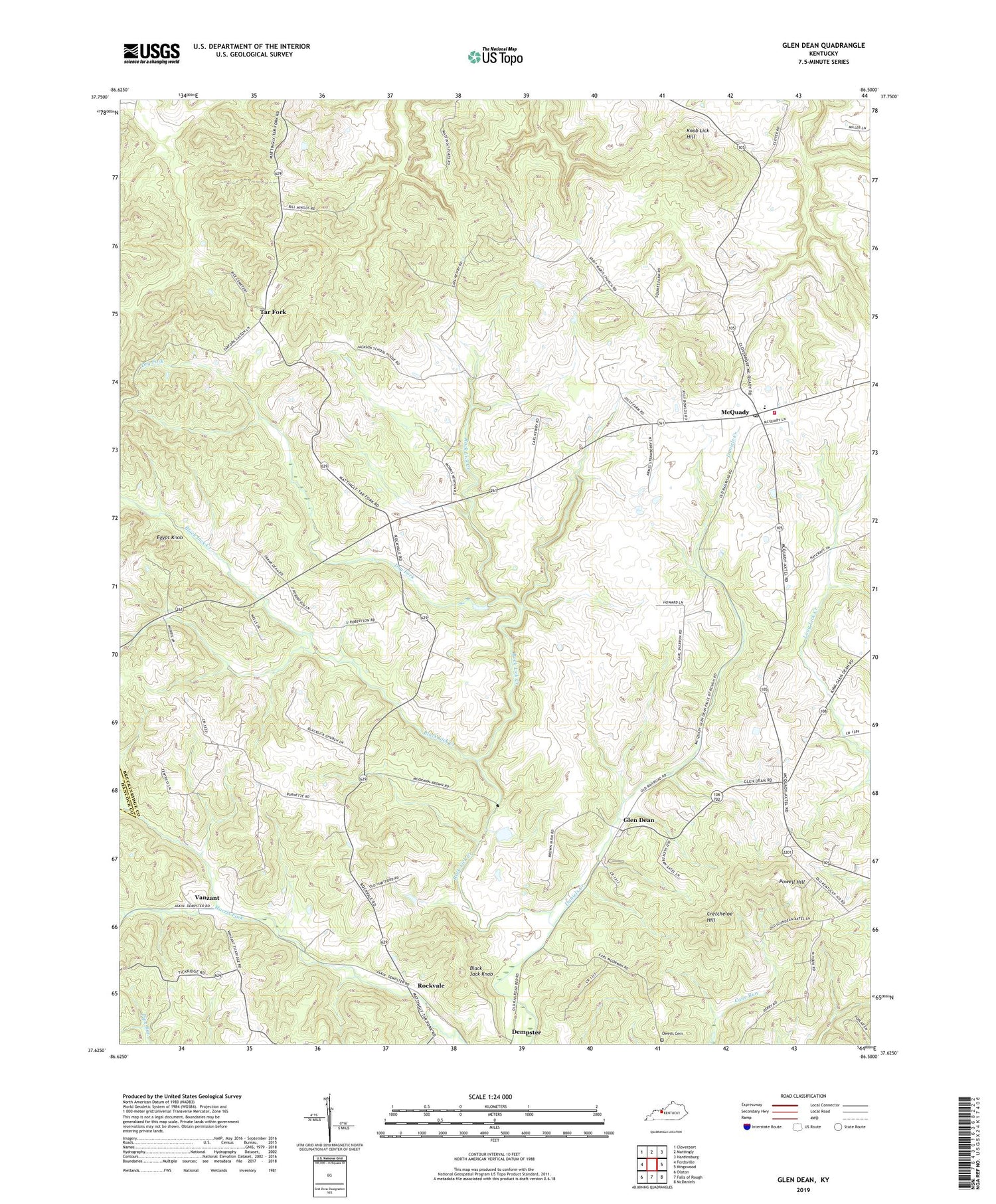 Glen Dean Kentucky US Topo Map Image