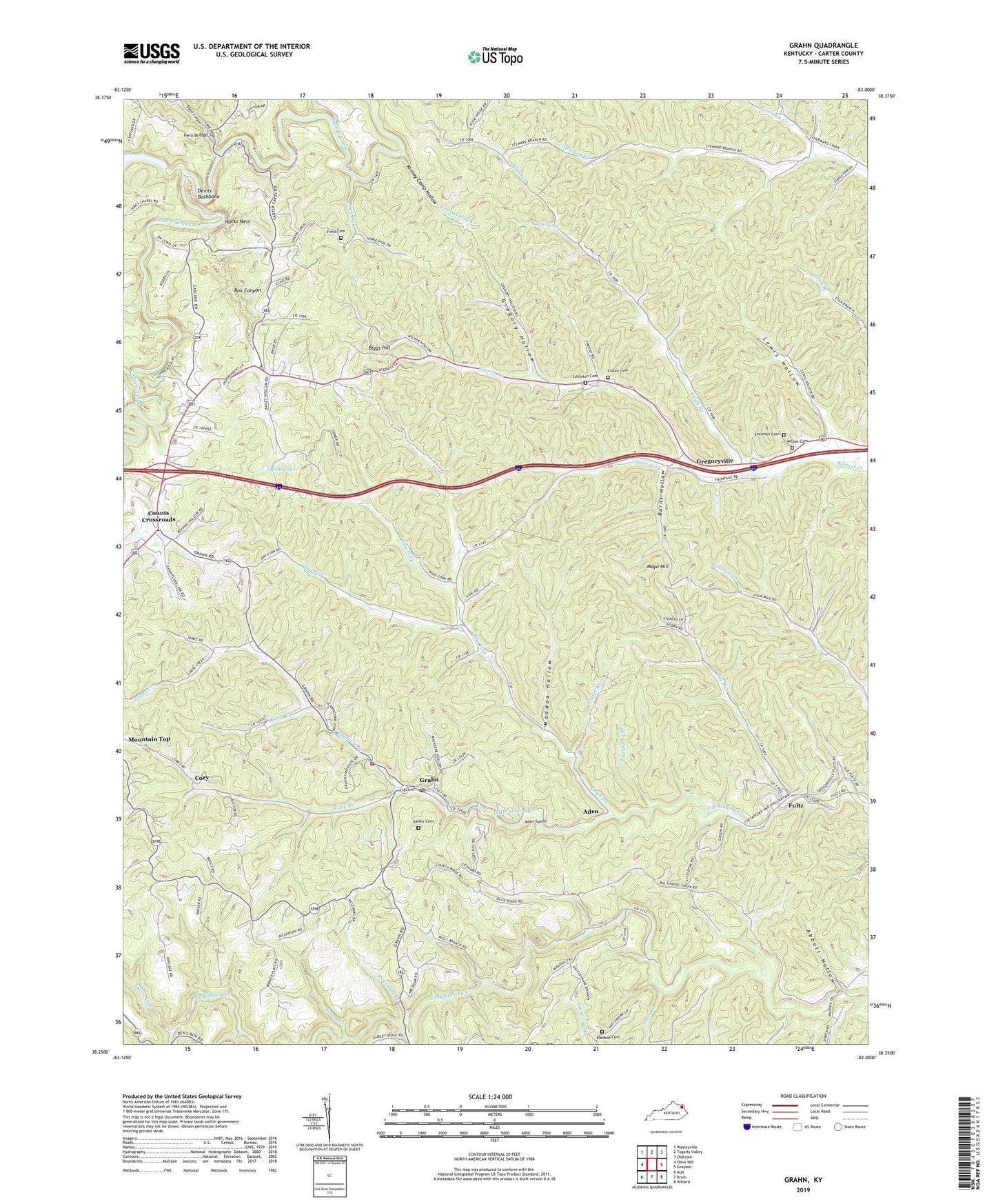 Grahn Kentucky US Topo Map Image