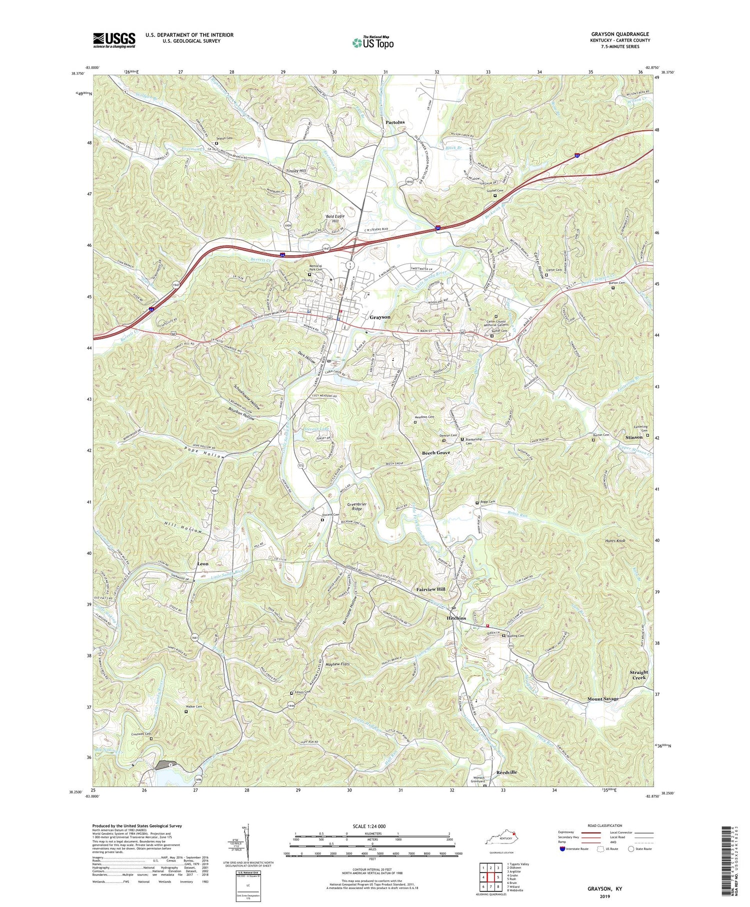 Grayson Kentucky US Topo Map Image