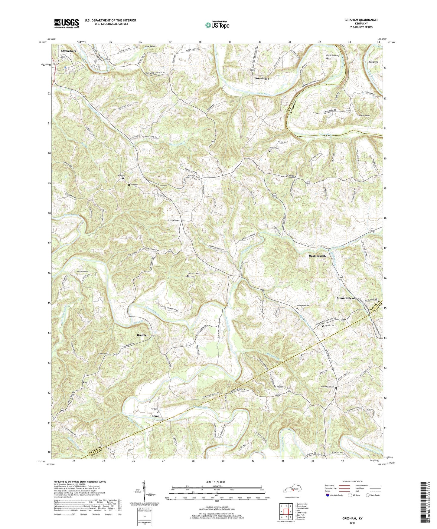 Gresham Kentucky US Topo Map Image