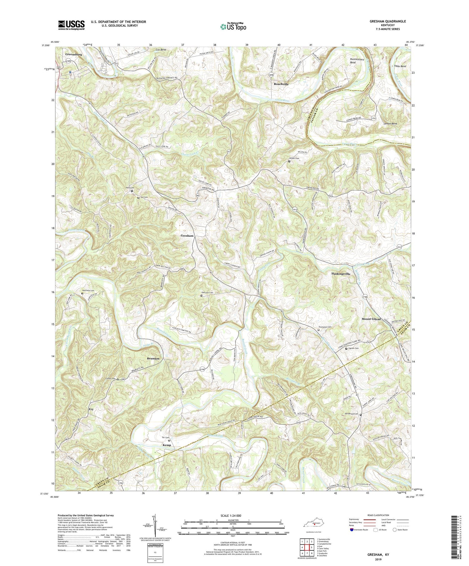 Gresham Kentucky US Topo Map Image