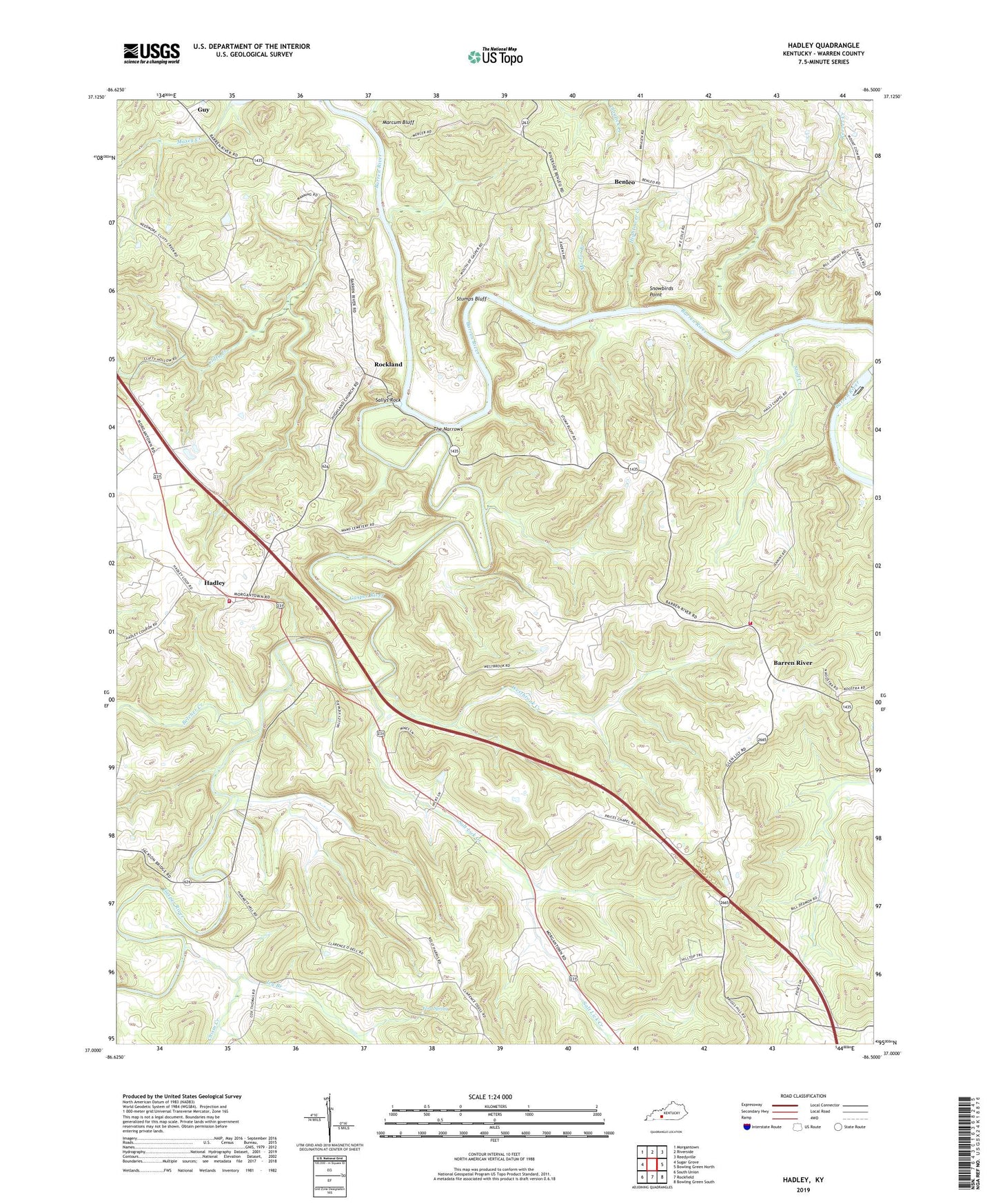 Hadley Kentucky US Topo Map Image
