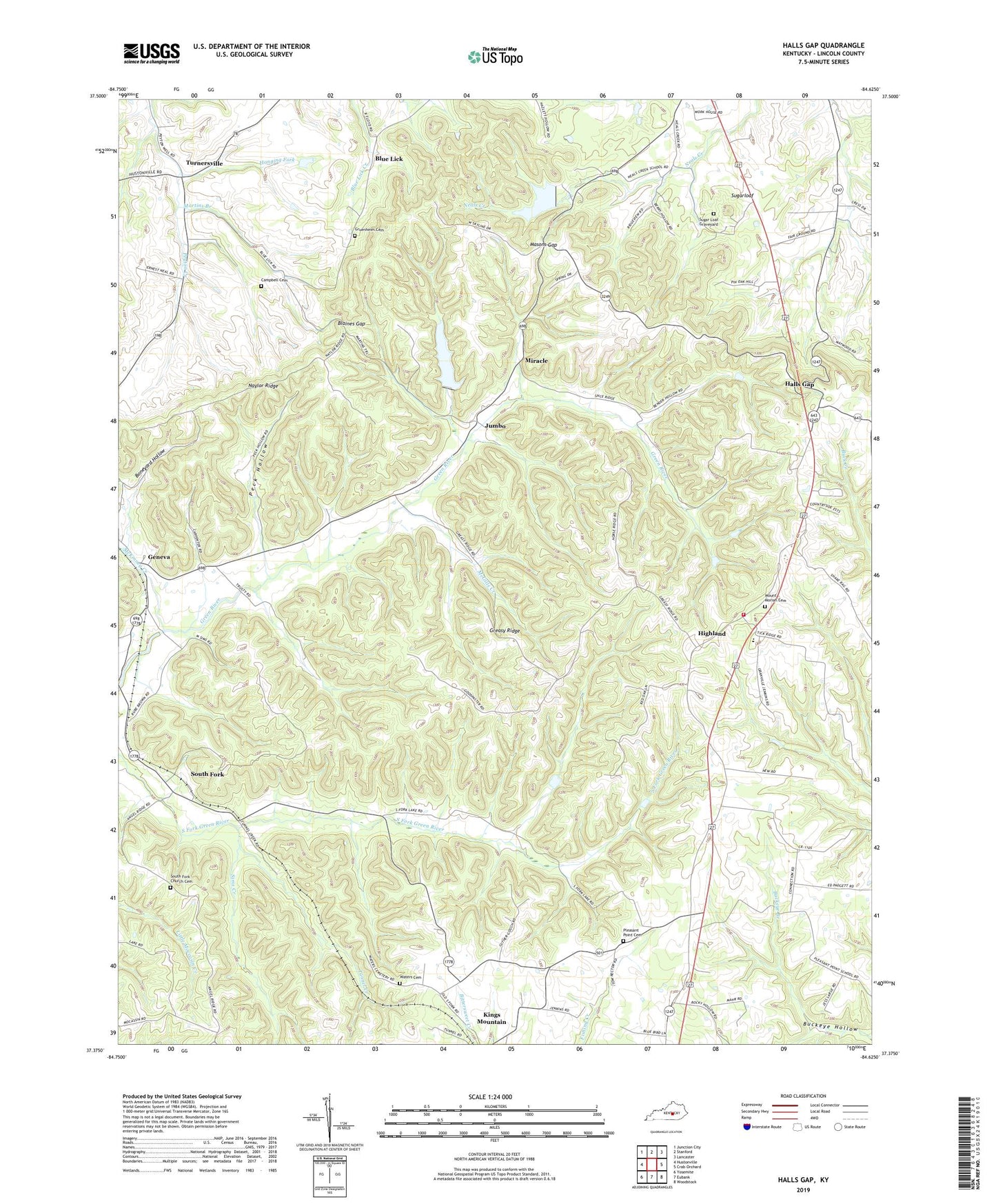 Halls Gap Kentucky US Topo Map Image
