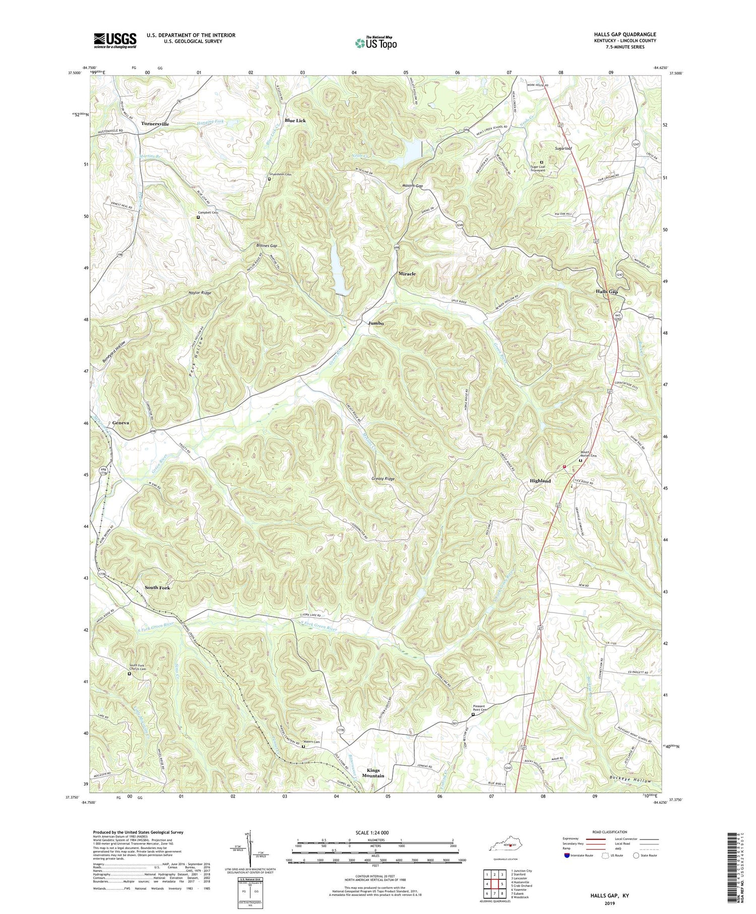 Halls Gap Kentucky US Topo Map Image