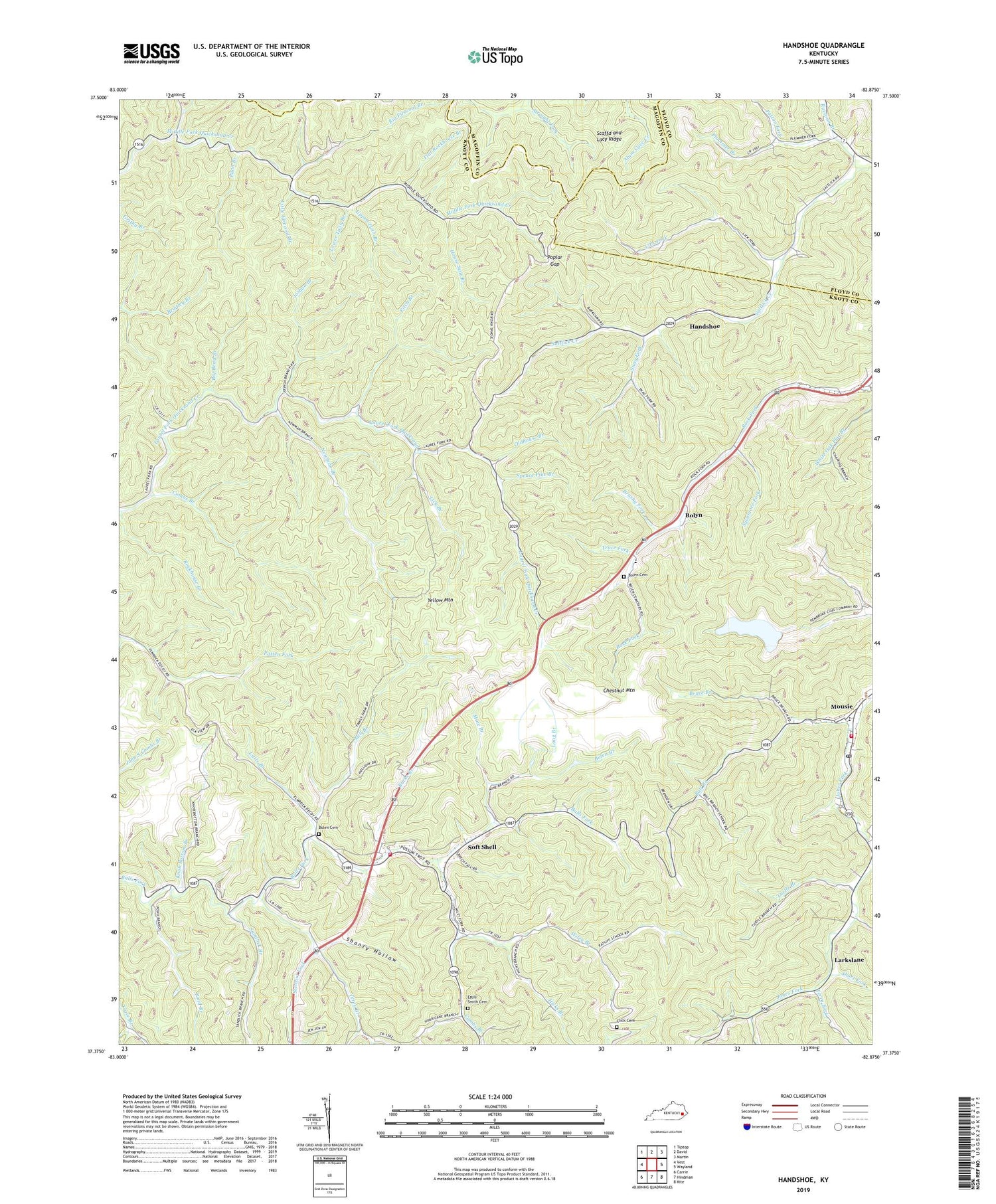 Handshoe Kentucky US Topo Map Image