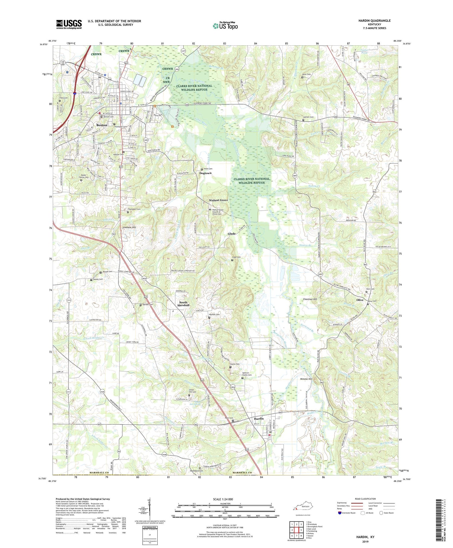 Hardin Kentucky US Topo Map Image