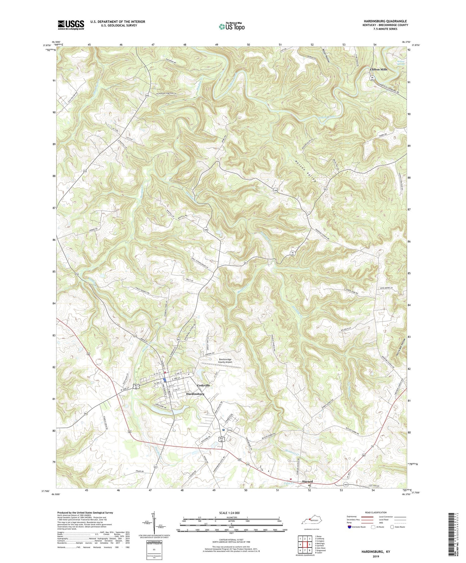 Hardinsburg Kentucky US Topo Map Image