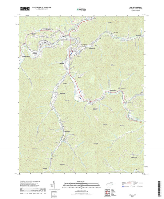 Harlan Kentucky US Topo Map Image
