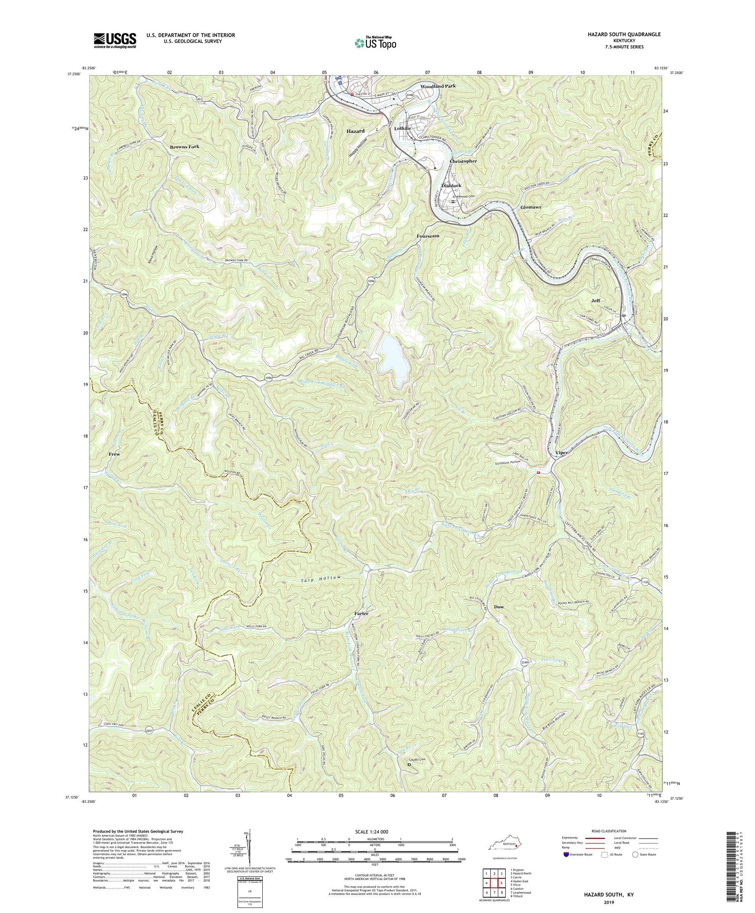 Hazard South Kentucky US Topo Map Image