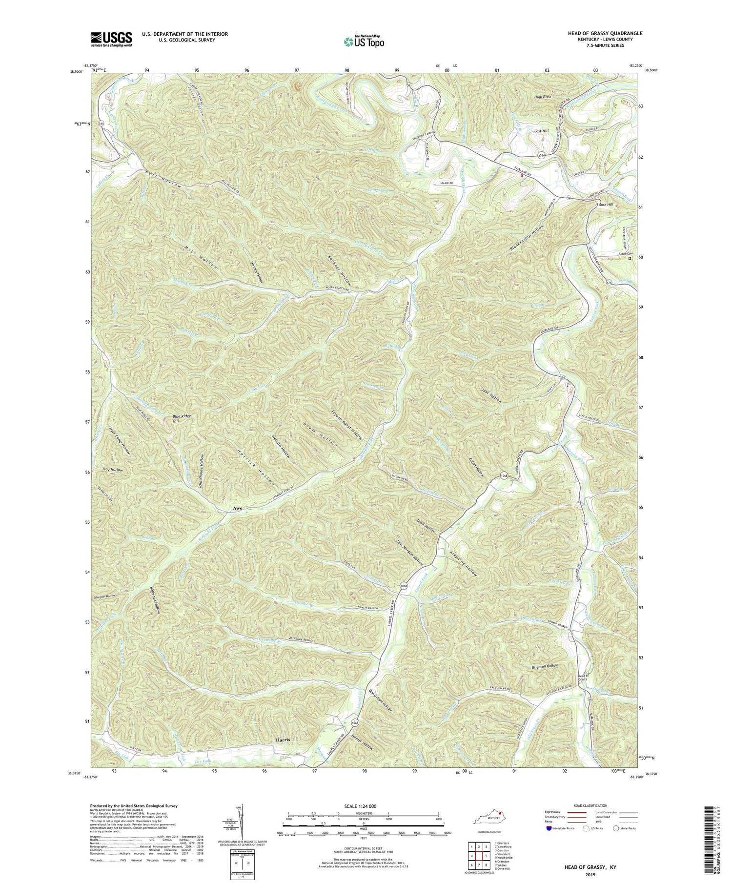 Head of Grassy Kentucky US Topo Map Image