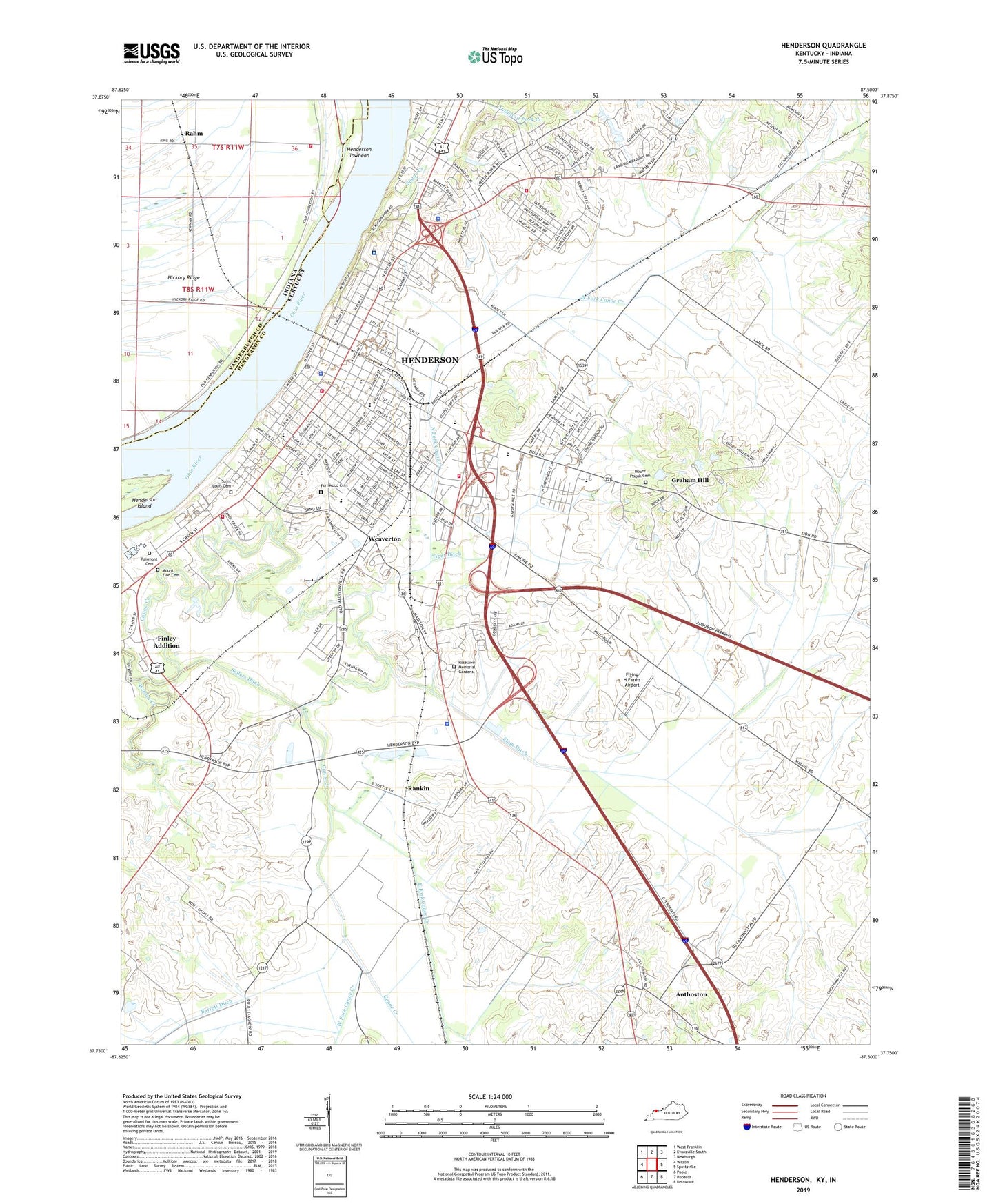 Henderson Kentucky US Topo Map Image