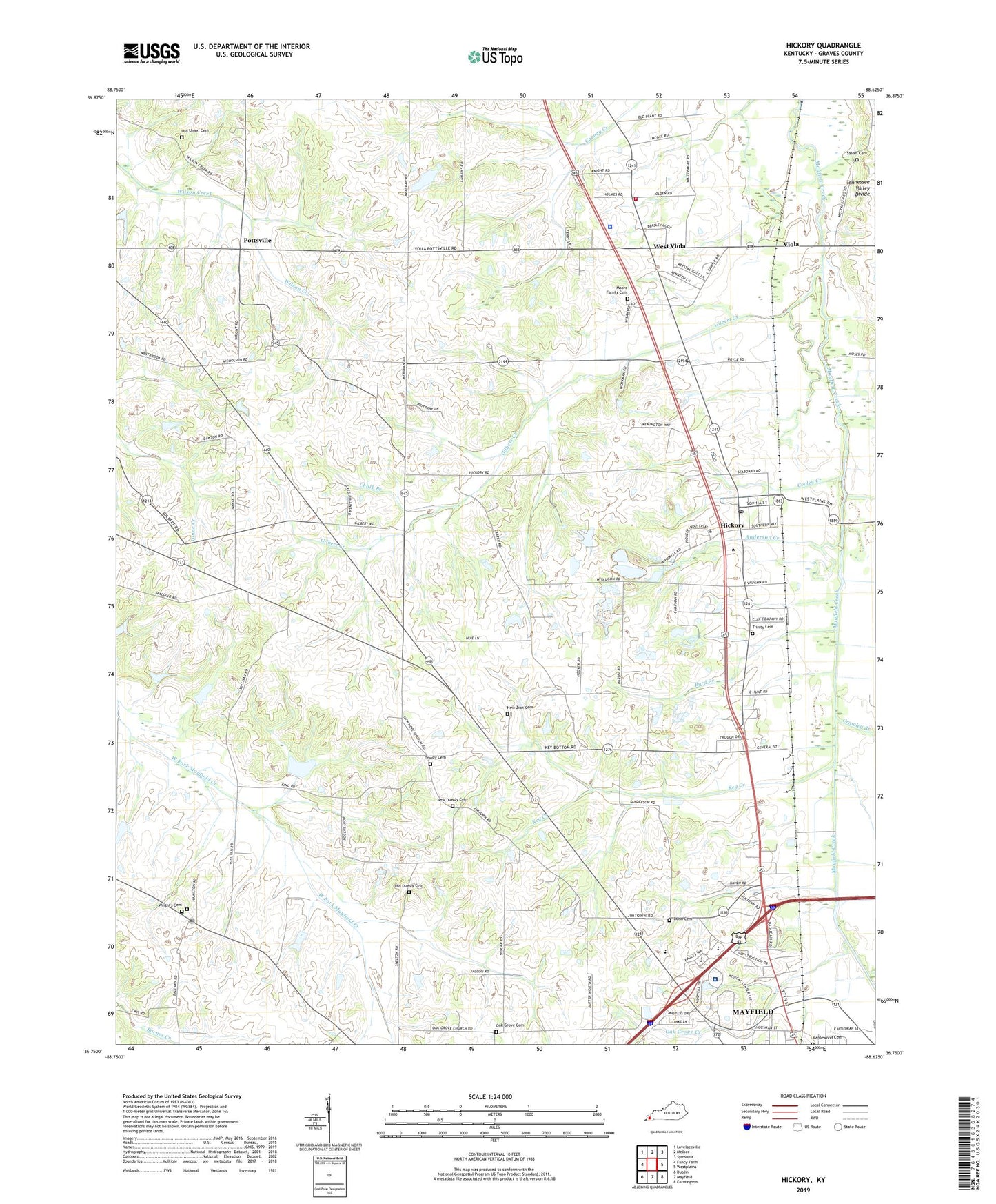 Hickory Kentucky US Topo Map Image