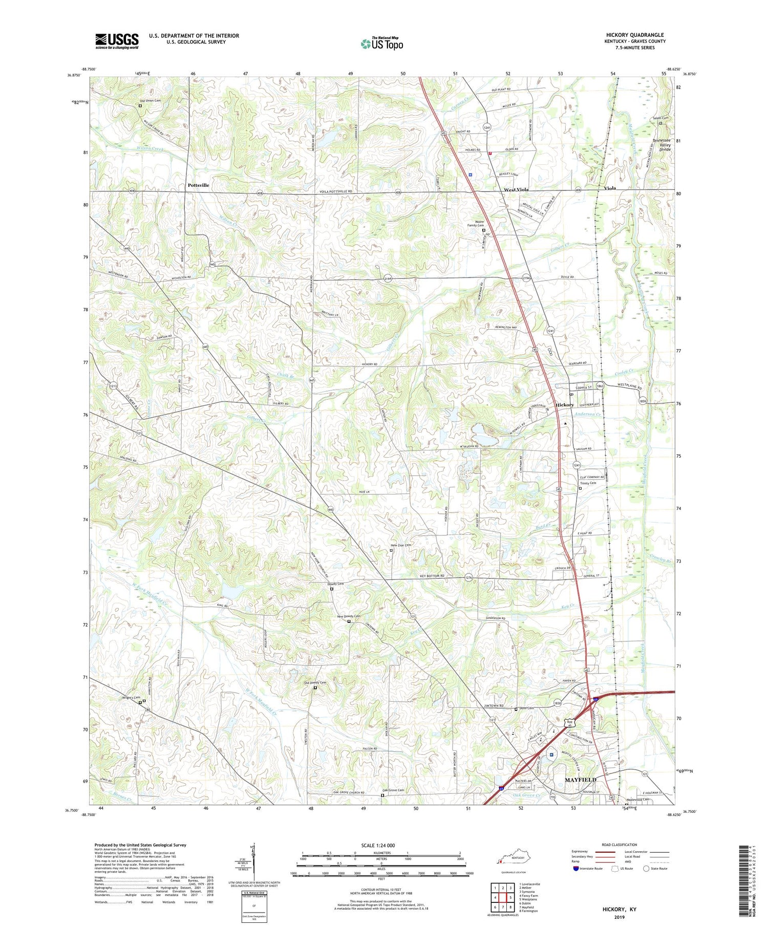 Hickory Kentucky US Topo Map Image
