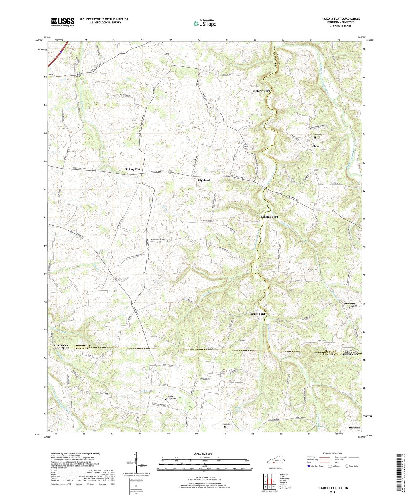 Hickory Flat Kentucky US Topo Map Image