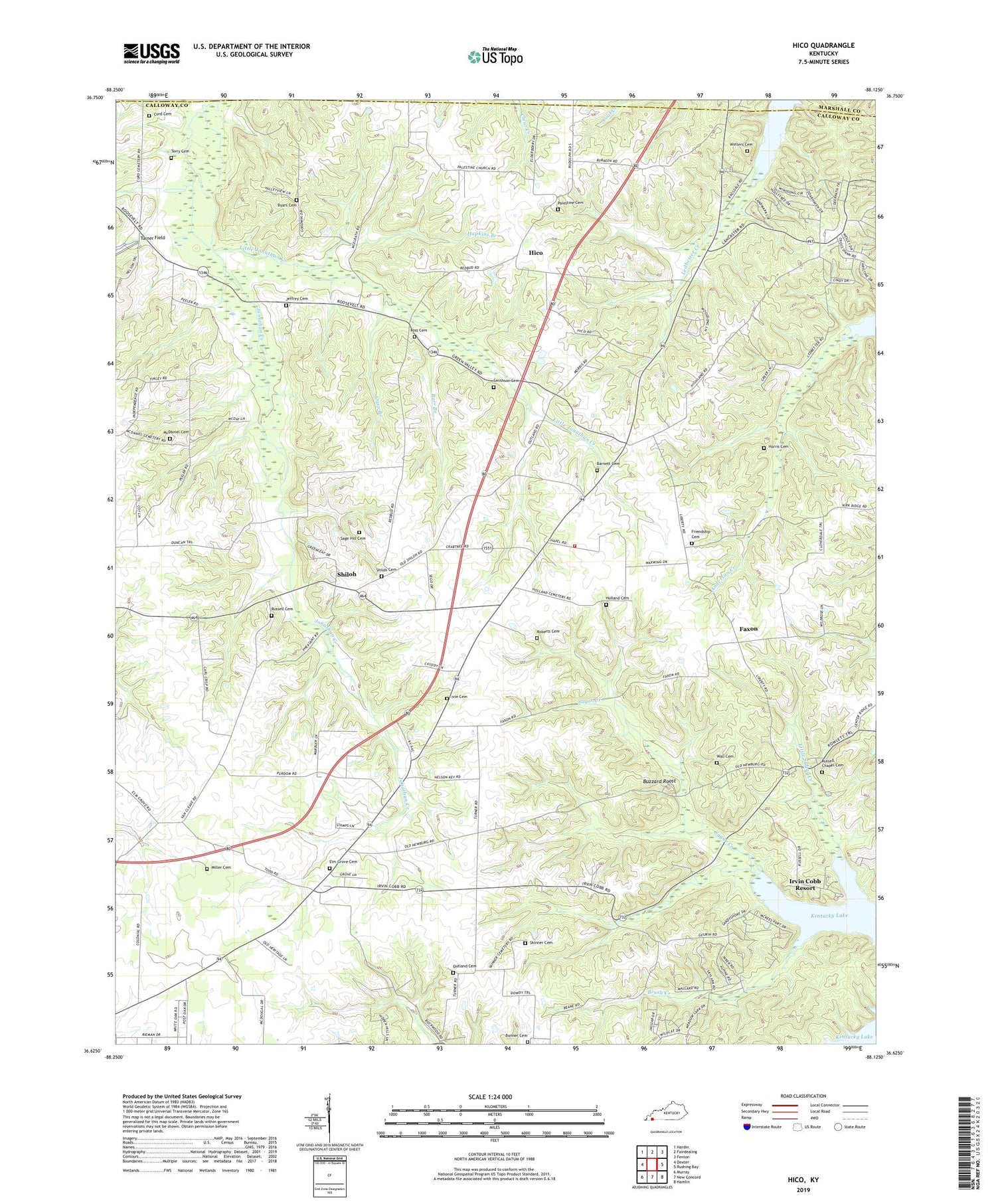 Hico Kentucky US Topo Map Image