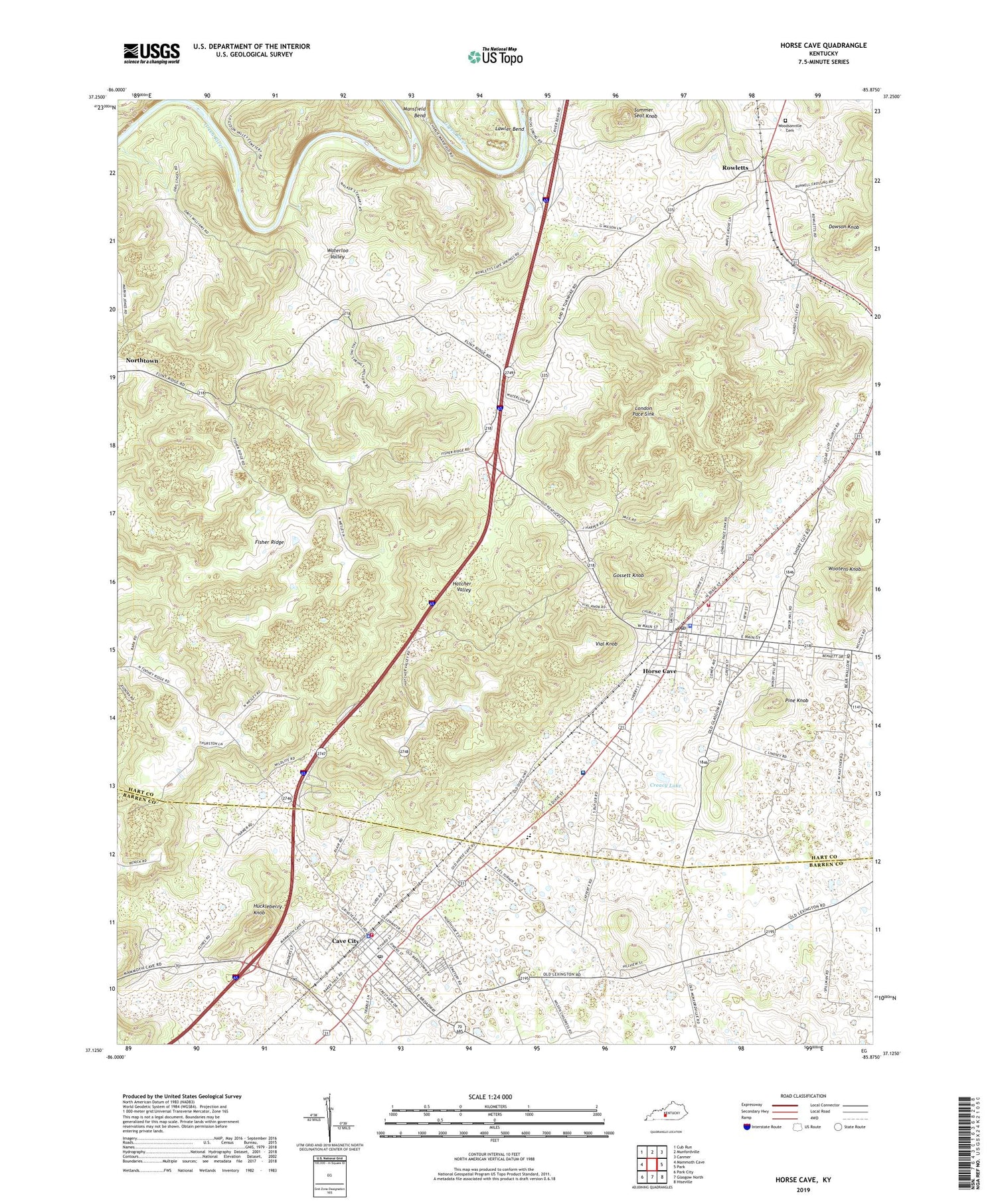 Horse Cave Kentucky US Topo Map Image
