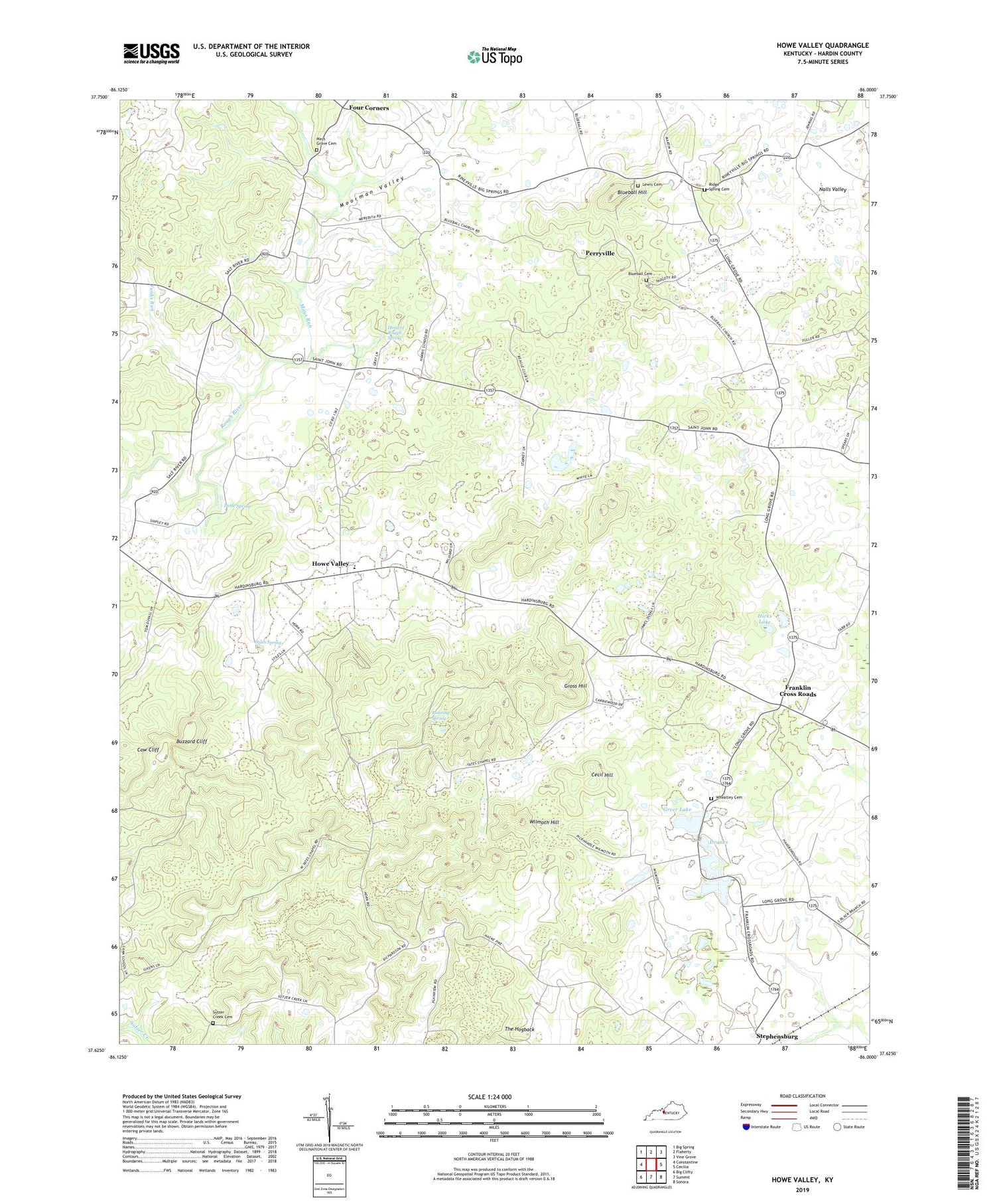 Howe Valley Kentucky US Topo Map Image