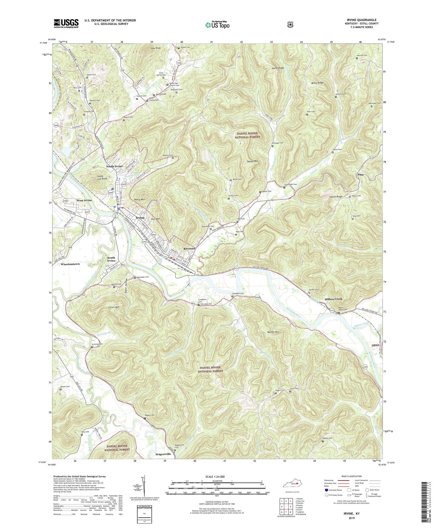 Irvine Kentucky US Topo Map Image
