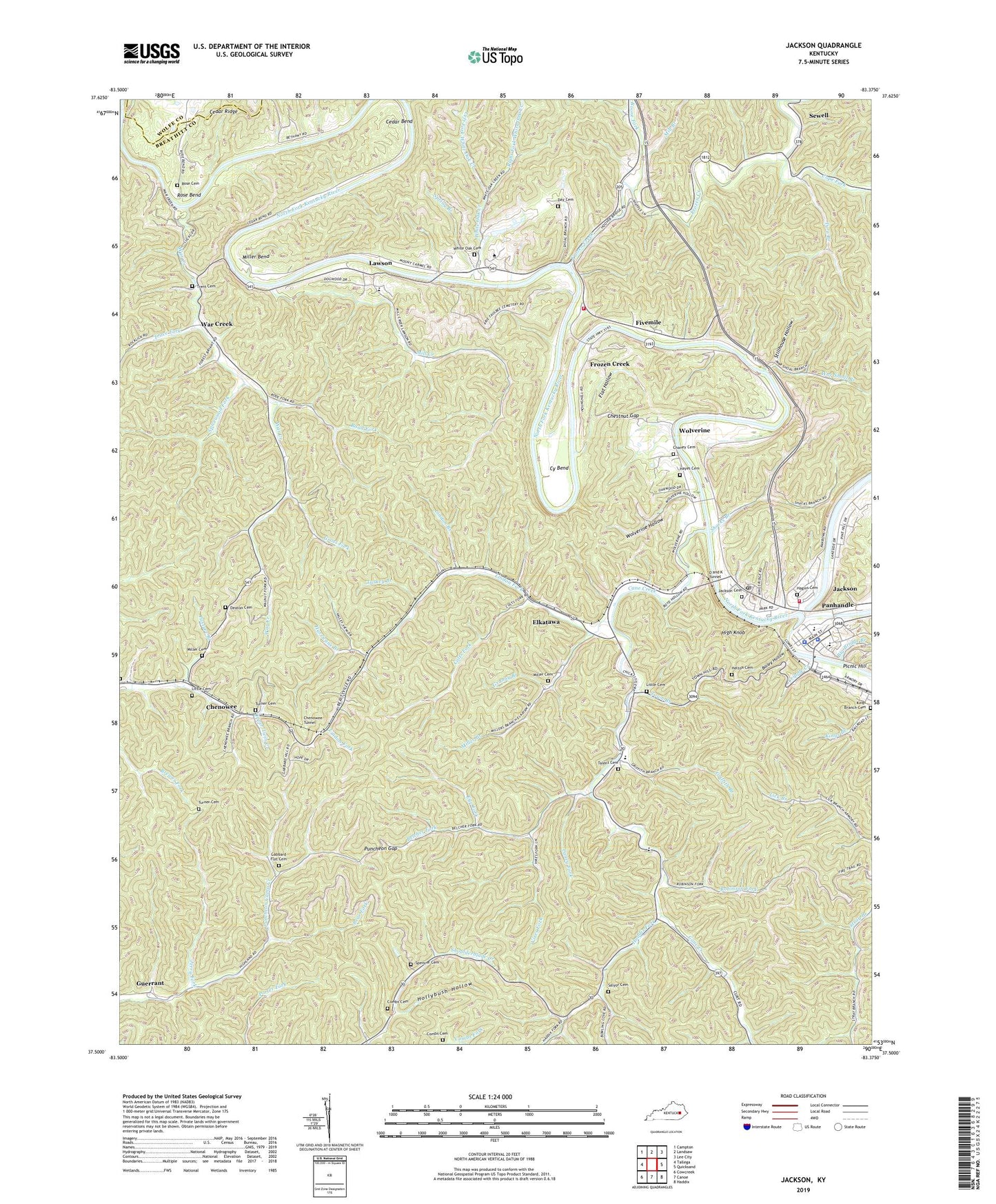 Jackson Kentucky US Topo Map Image