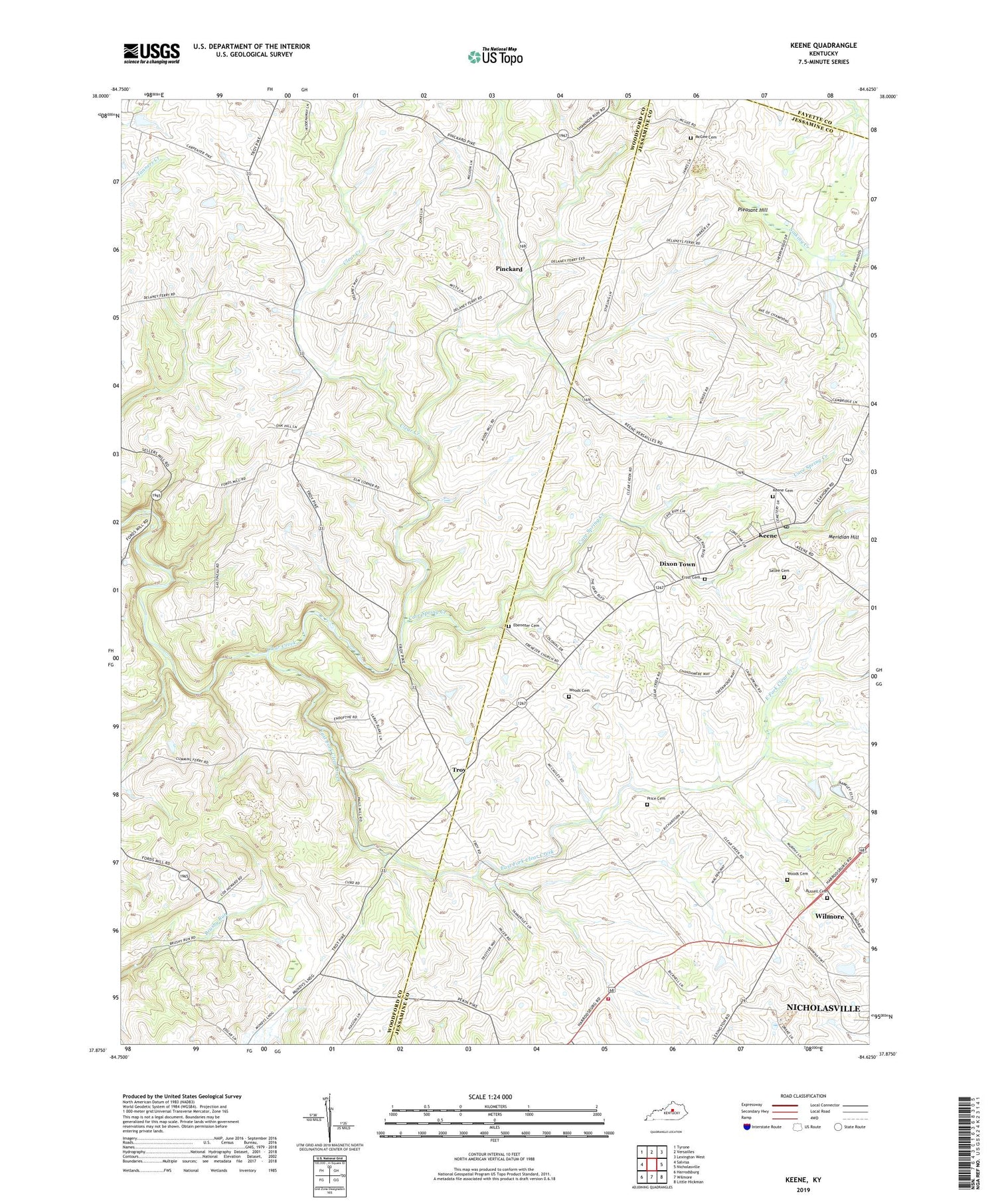 Keene Kentucky US Topo Map Image