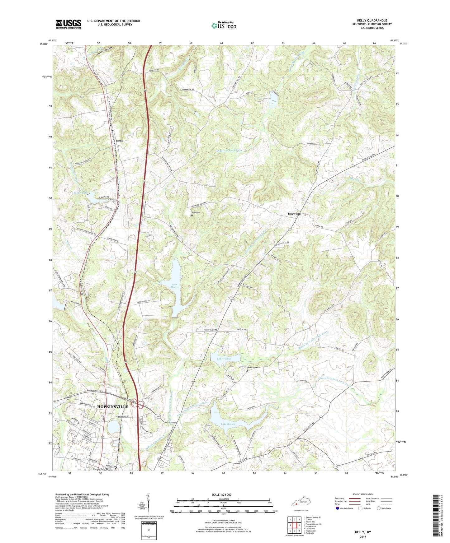 Kelly Kentucky US Topo Map Image