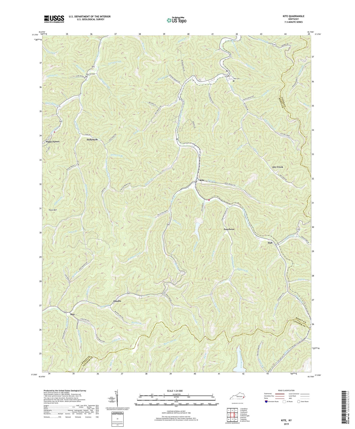 Kite Kentucky US Topo Map Image