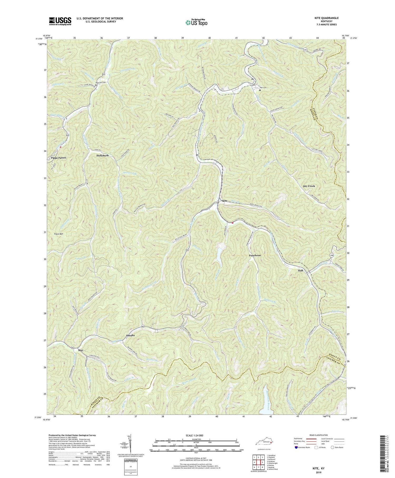 Kite Kentucky US Topo Map Image
