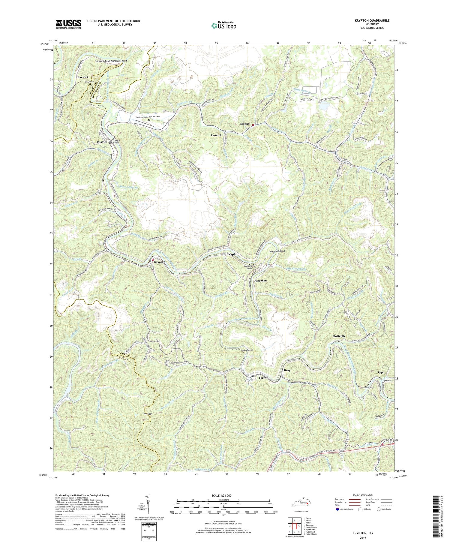 Krypton Kentucky US Topo Map Image