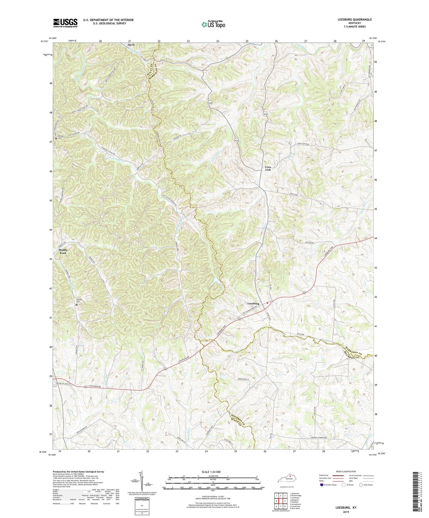 Leesburg Kentucky US Topo Map Image