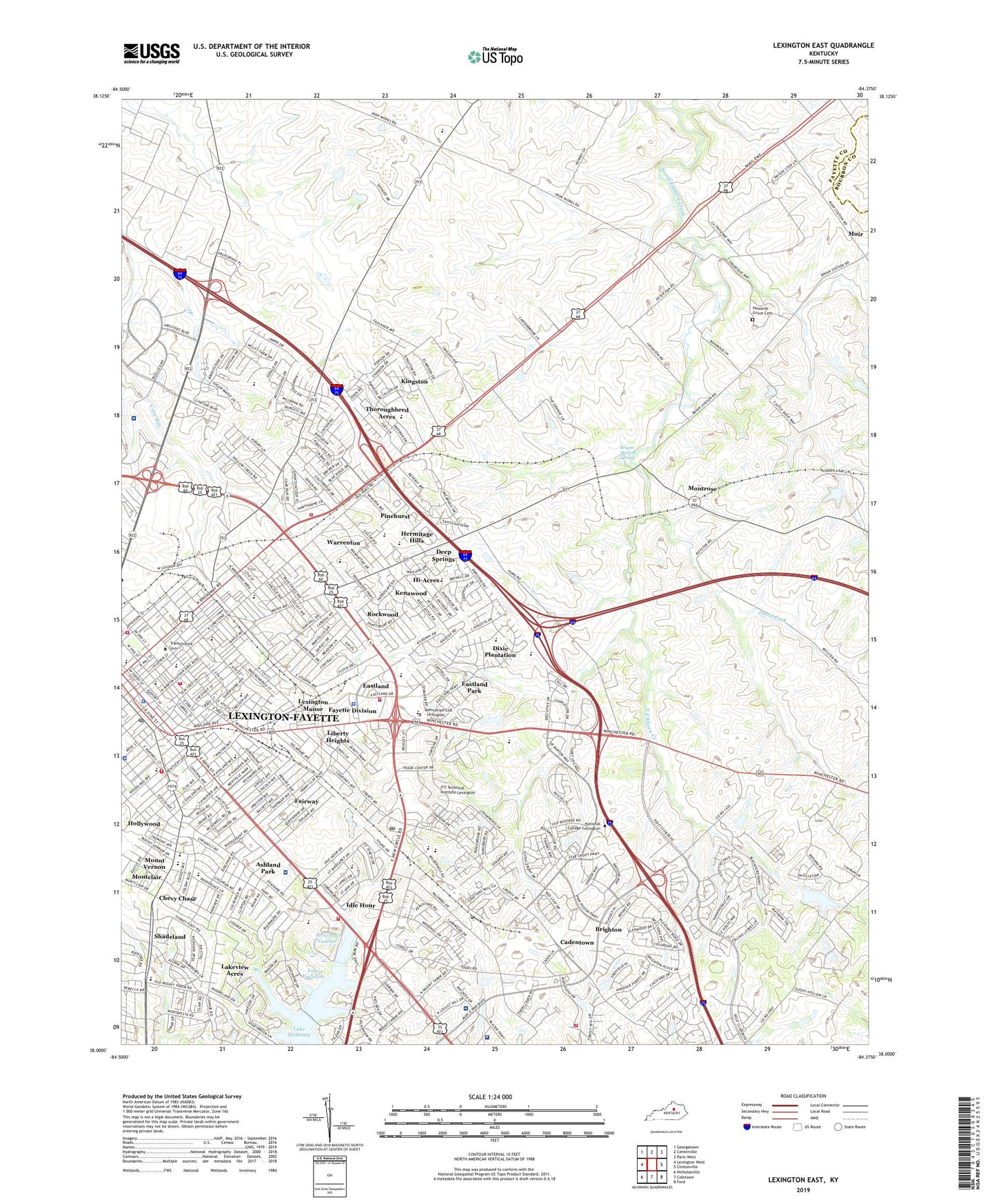 Lexington East Kentucky US Topo Map Image