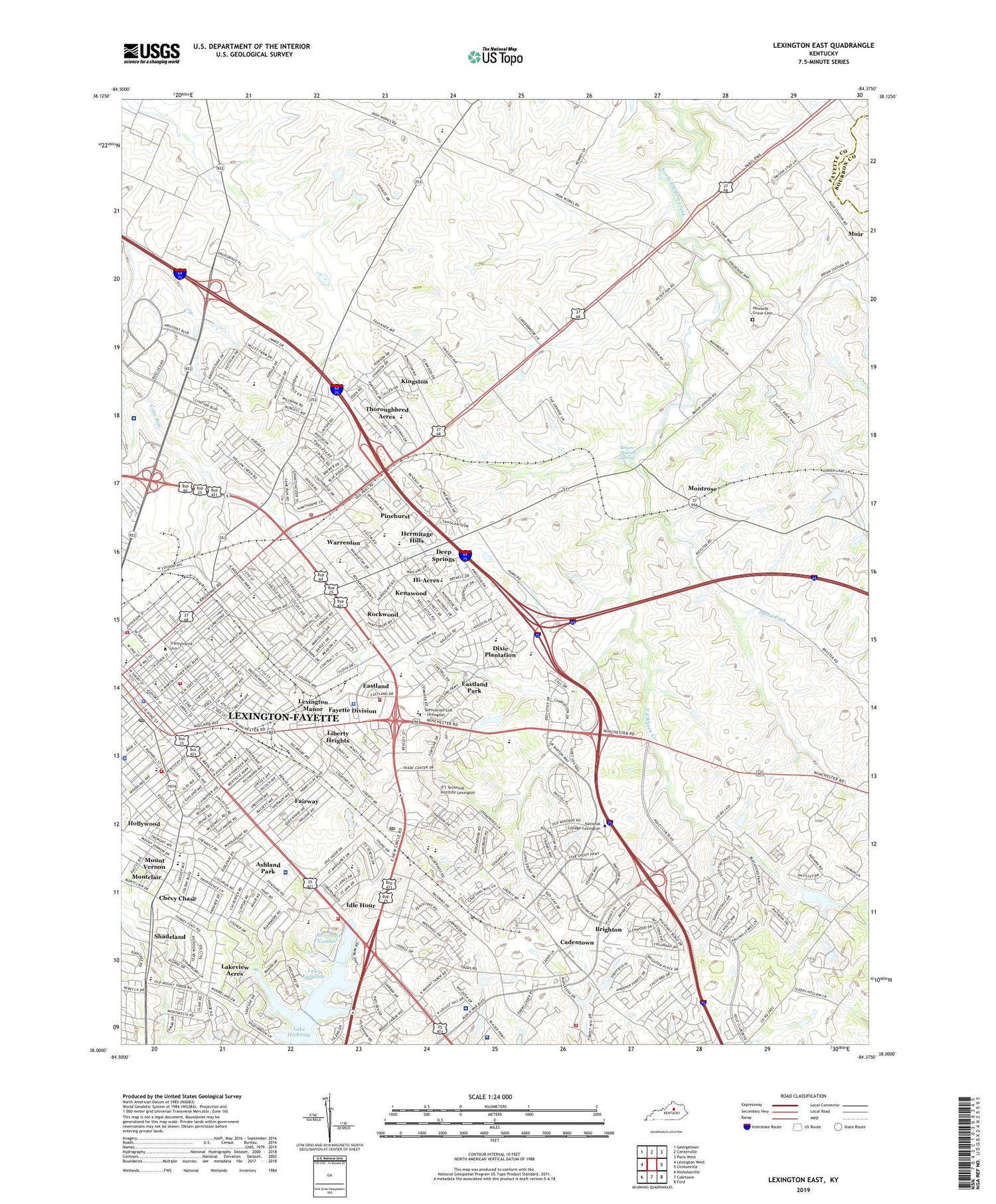 Lexington East Kentucky US Topo Map Image