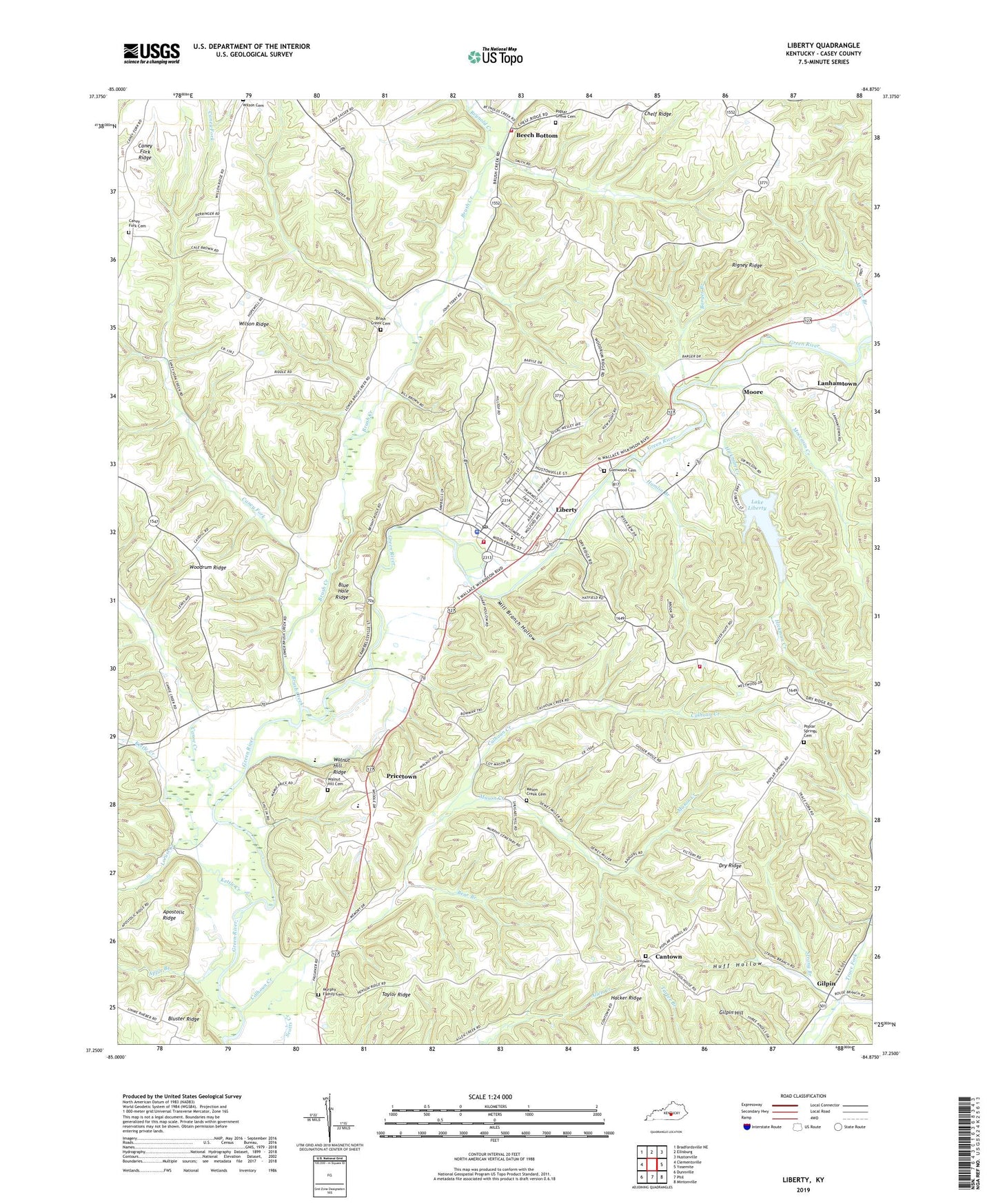 Liberty Kentucky US Topo Map Image