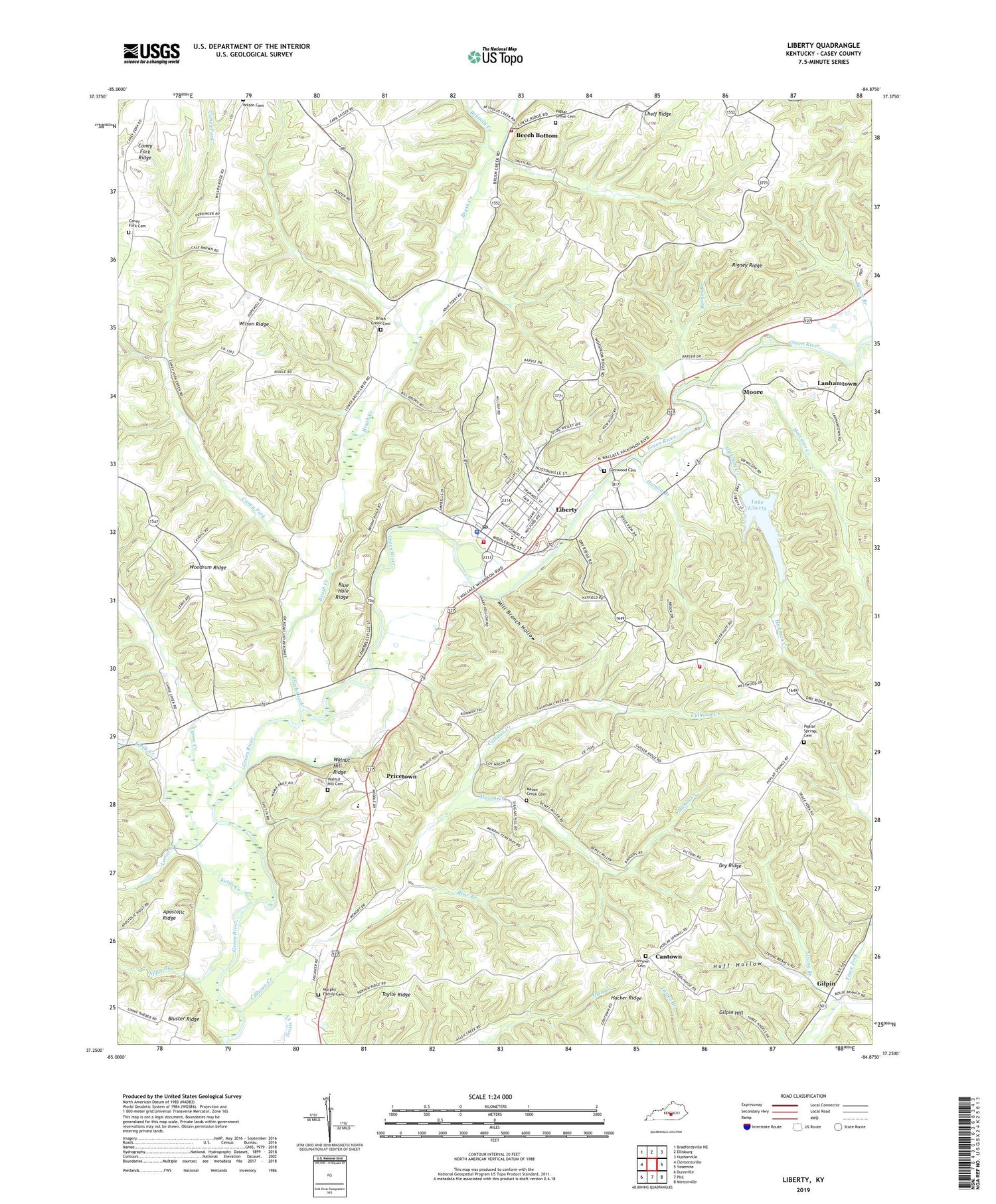 Liberty Kentucky US Topo Map Image