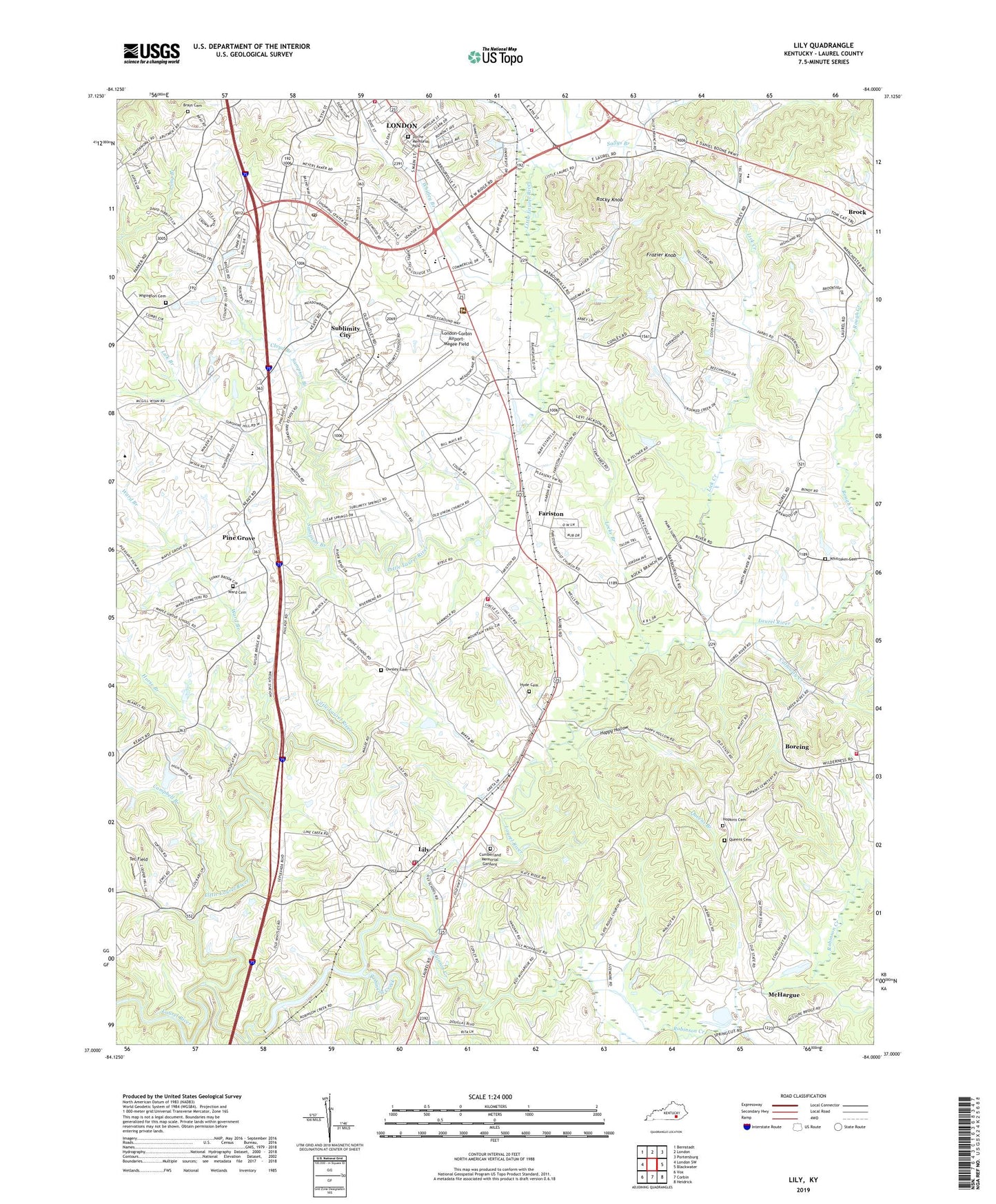 Lily Kentucky US Topo Map Image