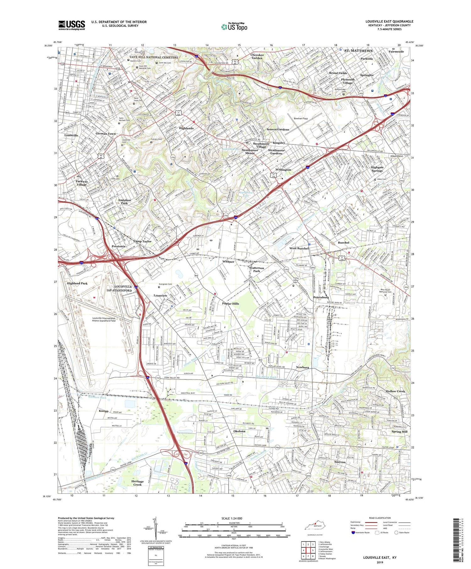 Louisville East Kentucky US Topo Map Image
