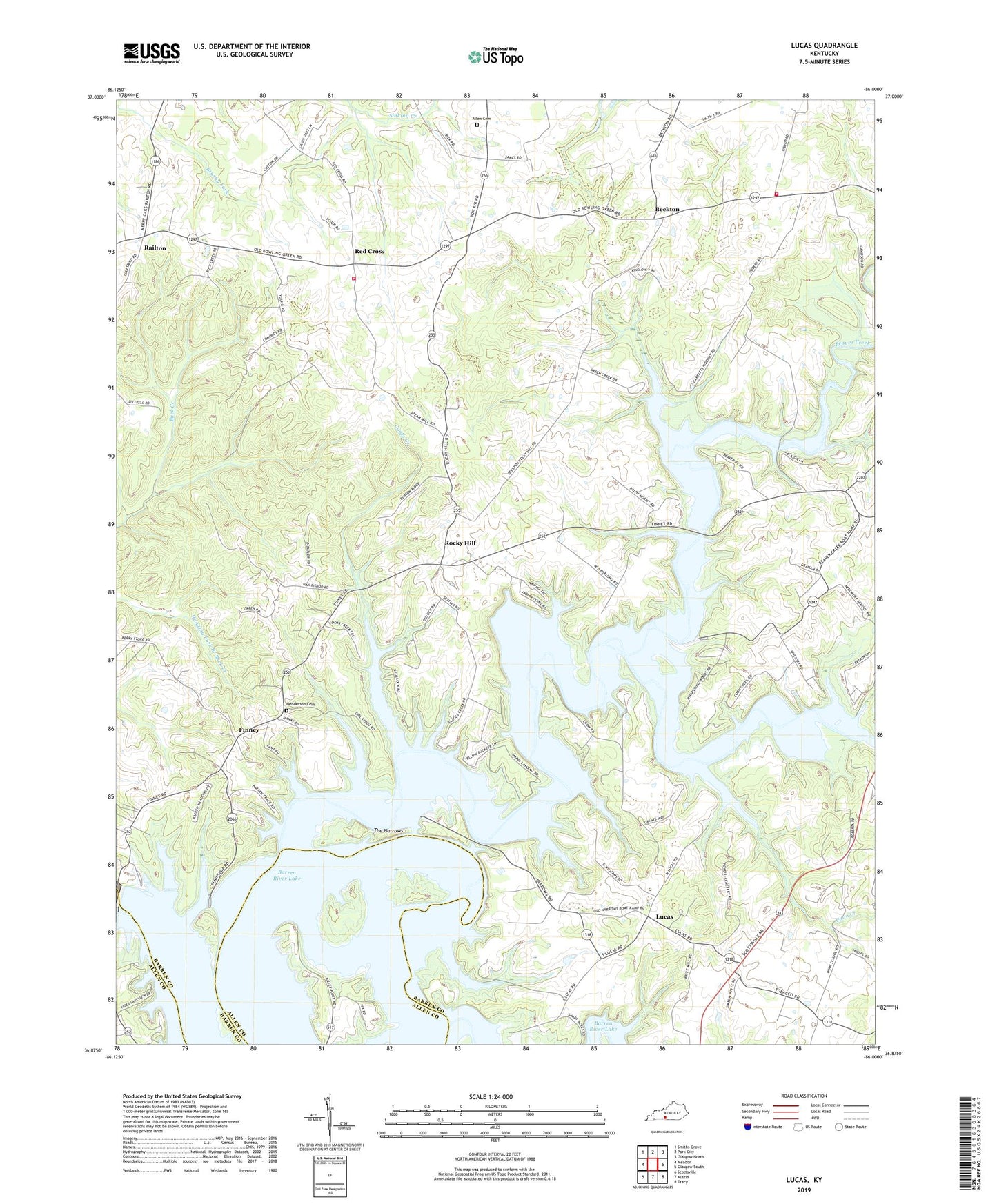 Lucas Kentucky US Topo Map Image