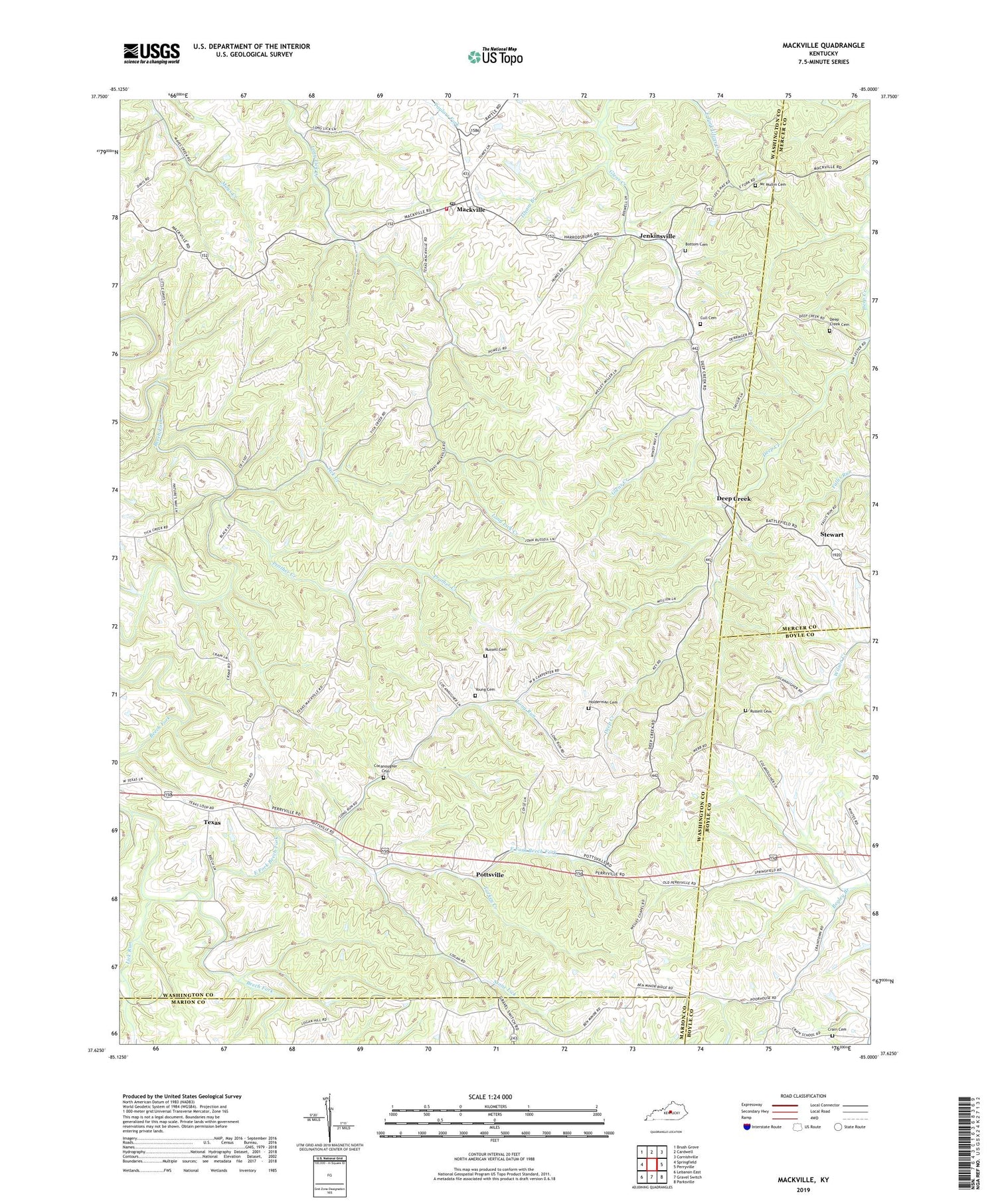 Mackville Kentucky US Topo Map Image