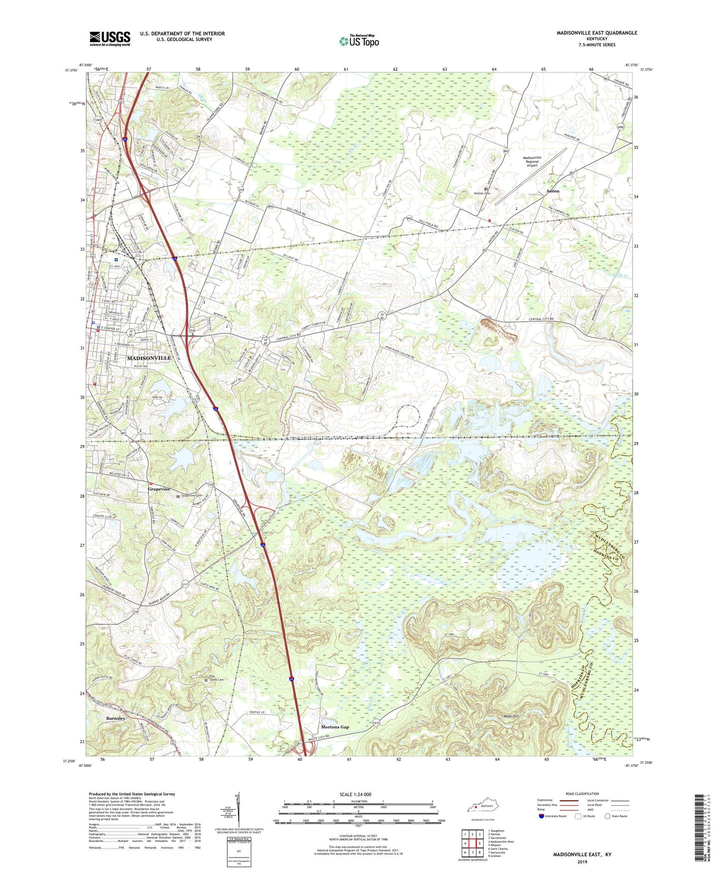 Madisonville East Kentucky US Topo Map Image